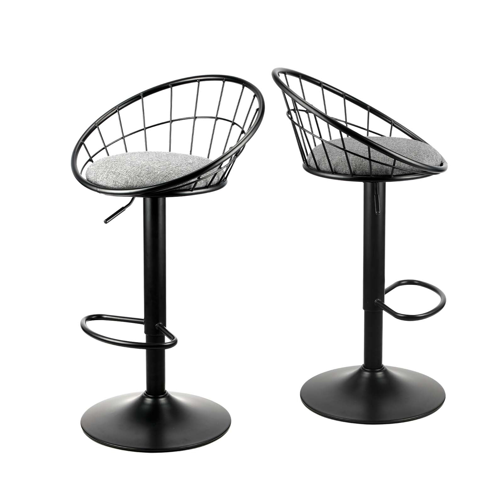 2x Oikiture Bar Stools Gas Lift Metal Bar Stool Kitchen Chairs Grey Fabric Black - Sunyee