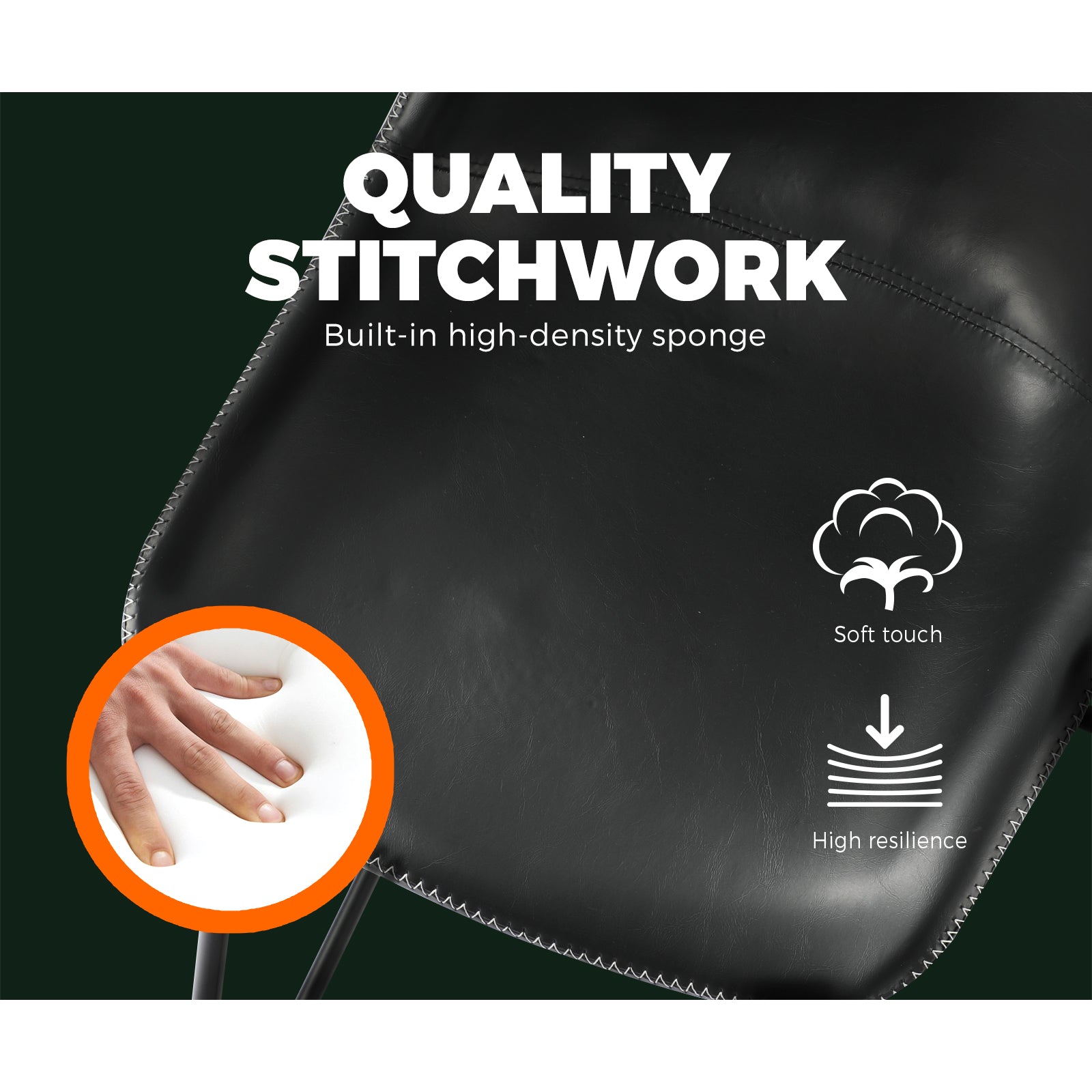 2x Oikiture Bar Stools Metal Bar Stool Kitchen Dining Chairs PU Leather Black - Sunyee