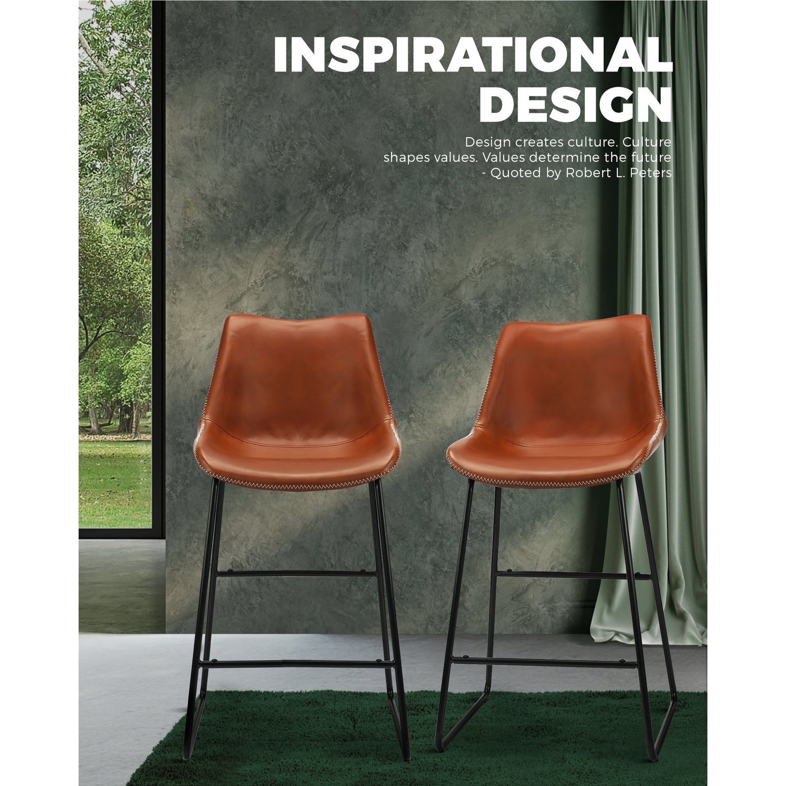 2X Oikiture Bar Stools Metal Bar Stool Kitchen Dining Chairs PU Leather Brown - Sunyee