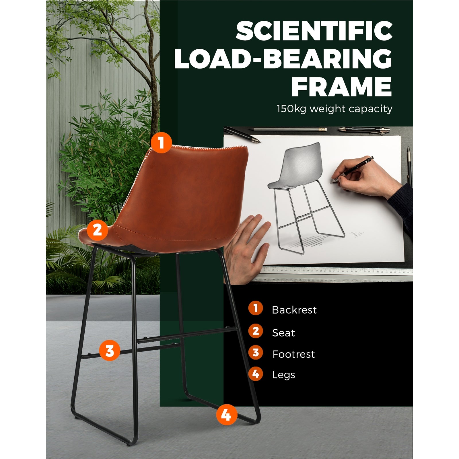 2X Oikiture Bar Stools Metal Bar Stool Kitchen Dining Chairs PU Leather Brown - Sunyee