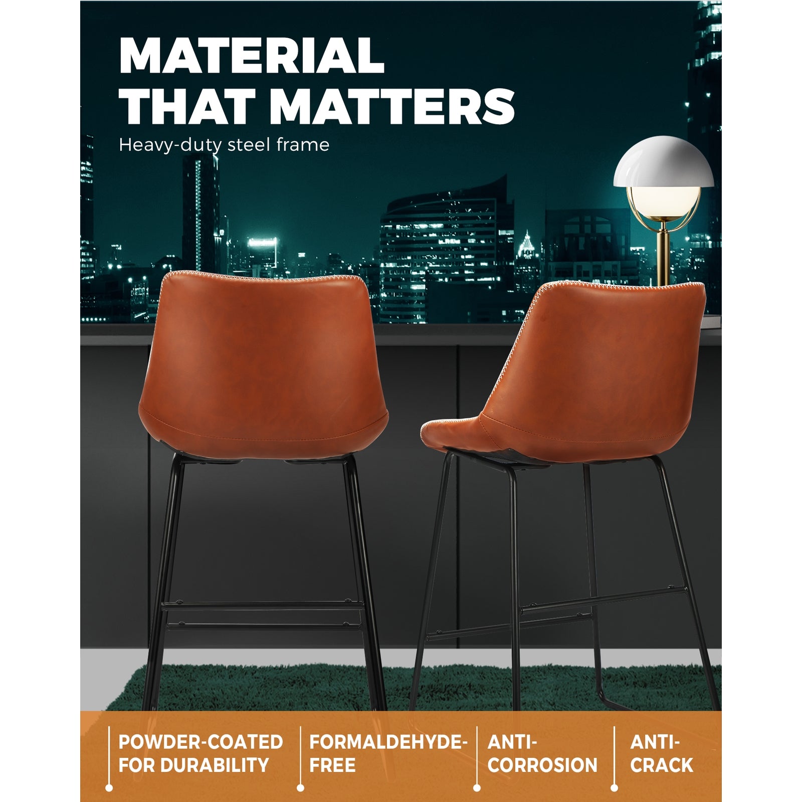 2X Oikiture Bar Stools Metal Bar Stool Kitchen Dining Chairs PU Leather Brown - Sunyee