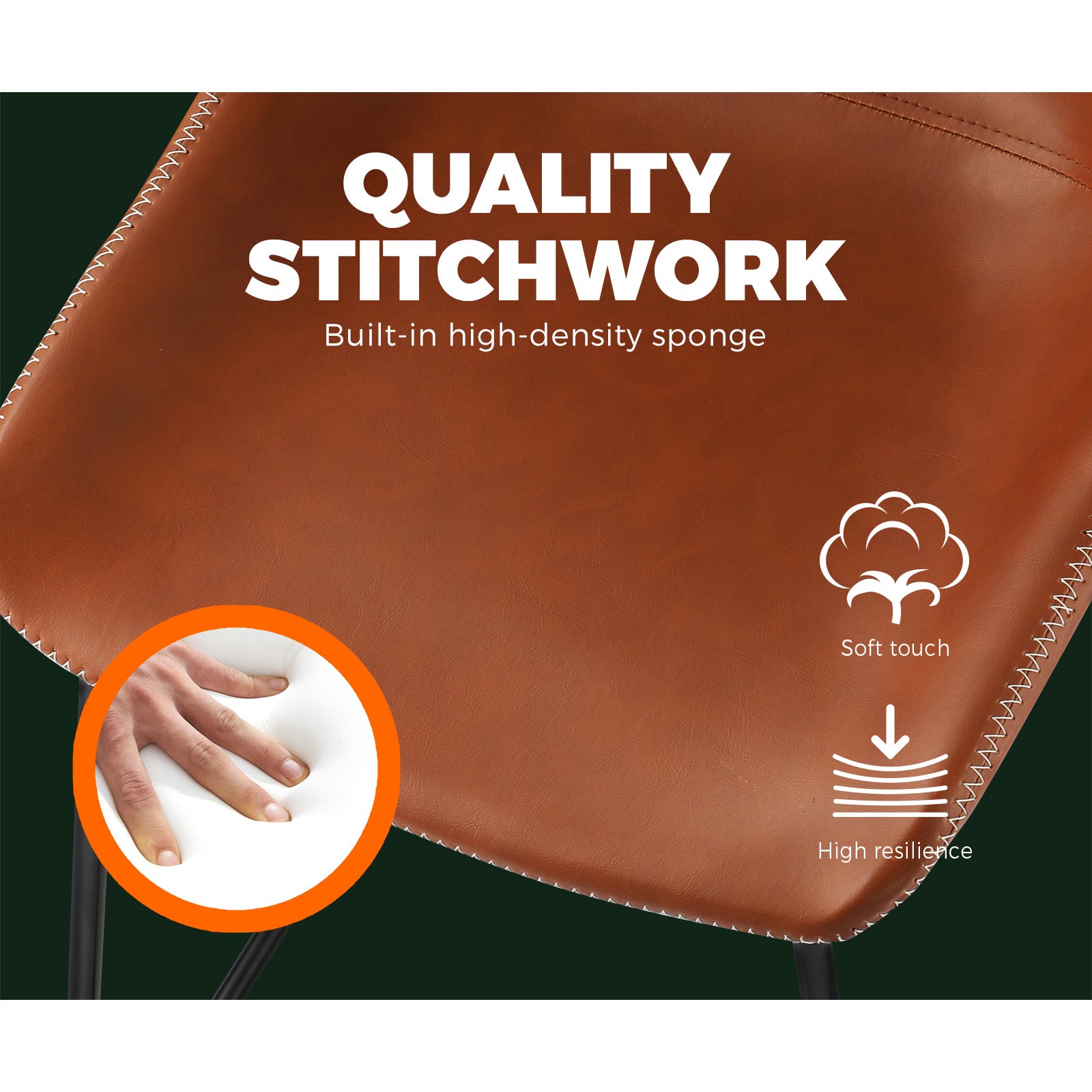 2X Oikiture Bar Stools Metal Bar Stool Kitchen Dining Chairs PU Leather Brown - Sunyee