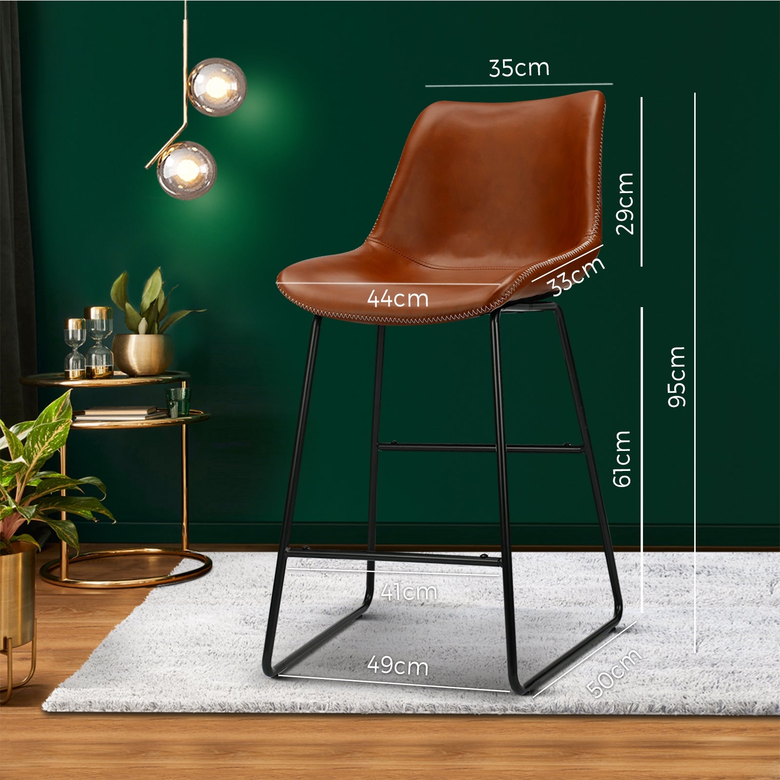 2X Oikiture Bar Stools Metal Bar Stool Kitchen Dining Chairs PU Leather Brown - Sunyee