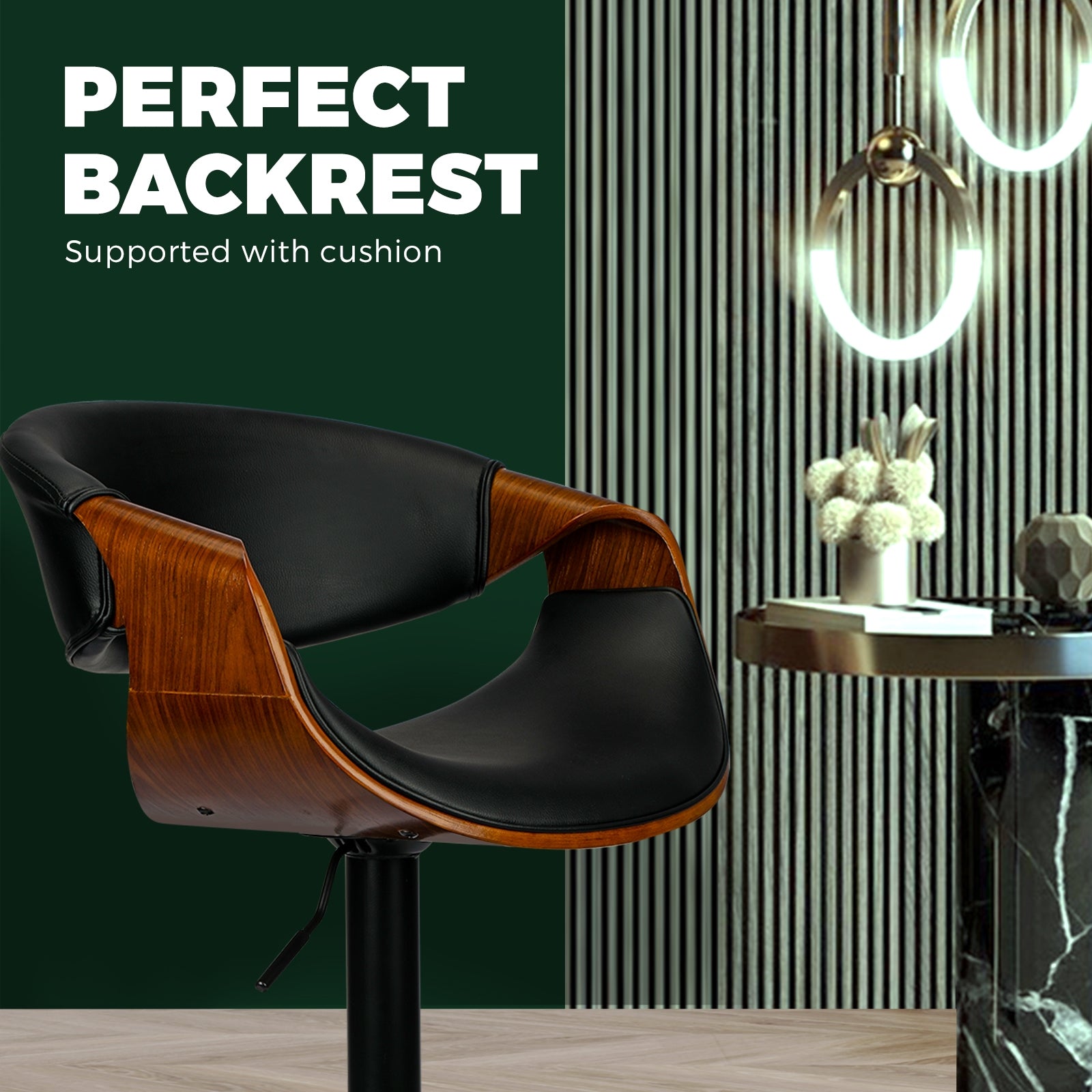 Oikiture Bar Stools Swivel Chair Kitchen Gas Lift Wooden Bar Stool PU Leather x1 - Sunyee