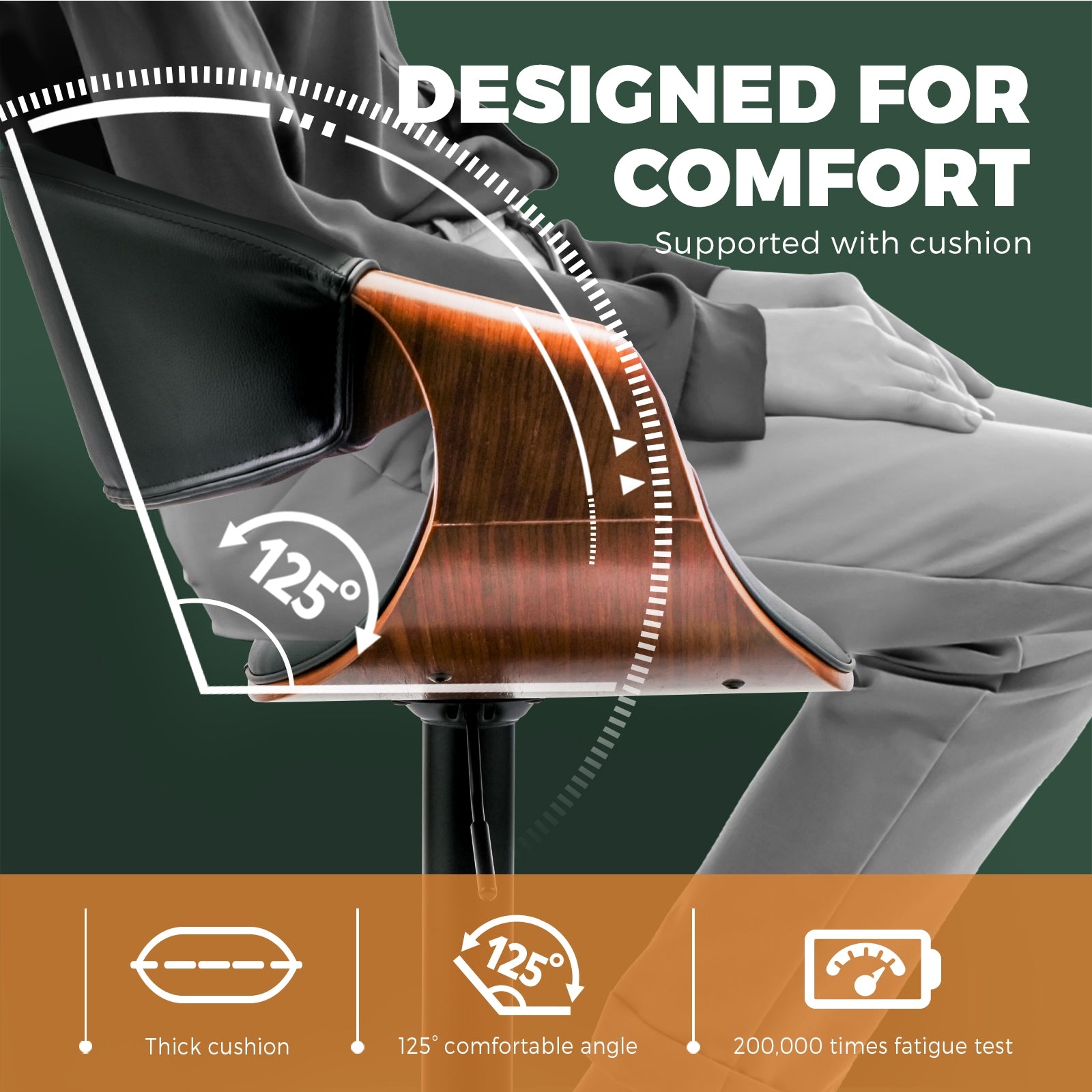 Oikiture Bar Stools Swivel Chair Kitchen Gas Lift Wooden Bar Stool PU Leather x1 - Sunyee