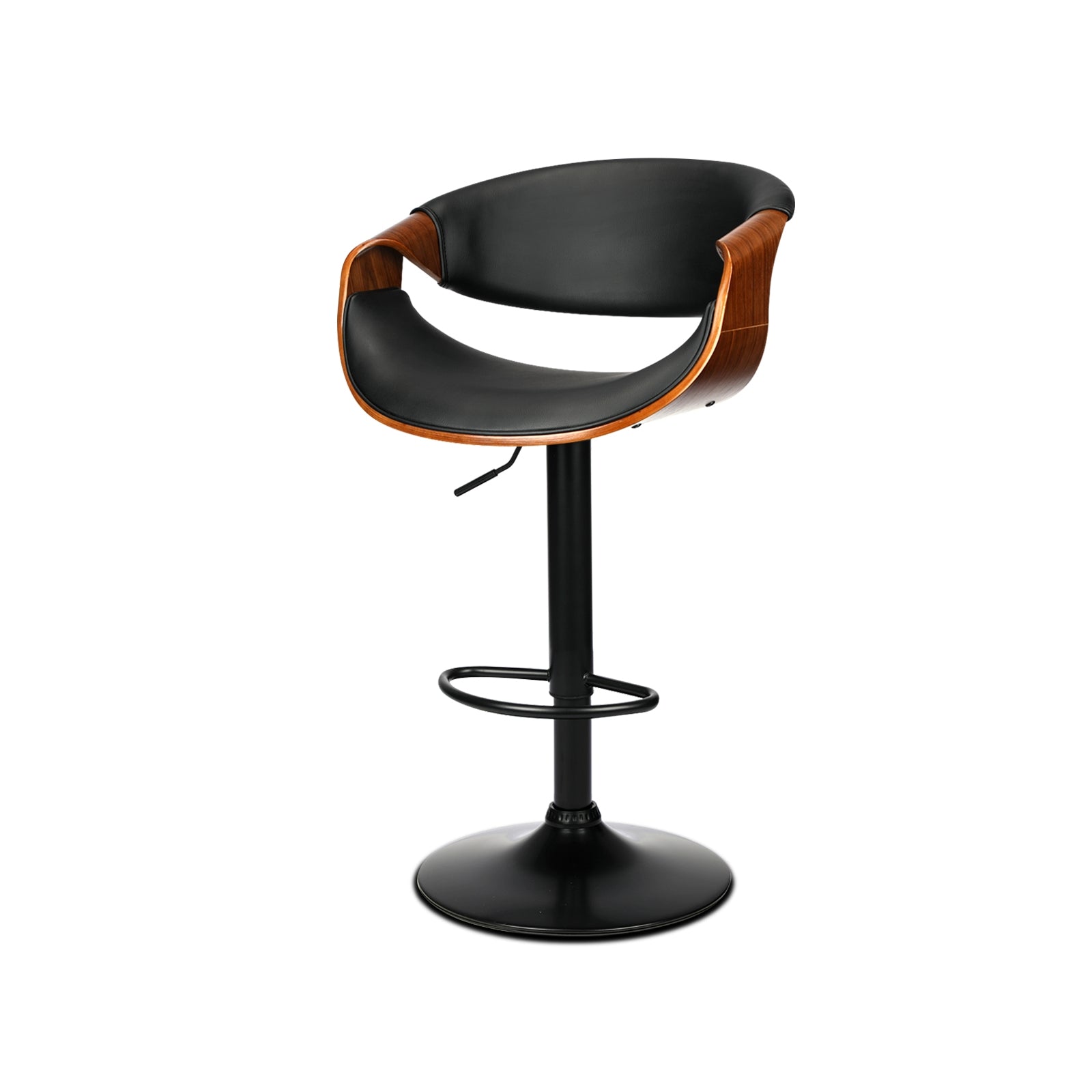 Oikiture Bar Stools Swivel Chair Kitchen Gas Lift Wooden Bar Stool PU Leather x1 - Sunyee