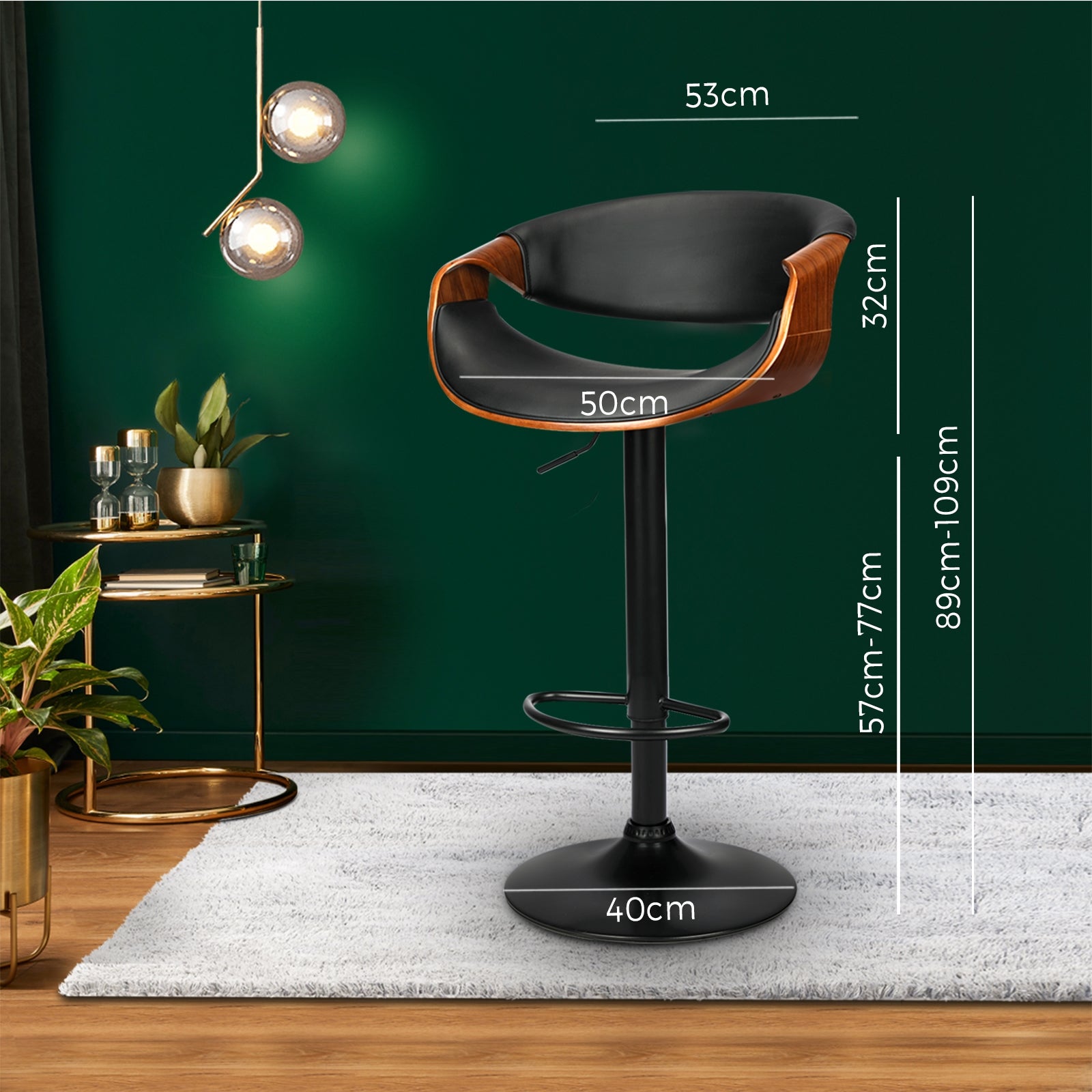 2x Oikiture Bar Stools Swivel Chair Kitchen Gas Lift Wooden Bar Stool PU Leather - Sunyee