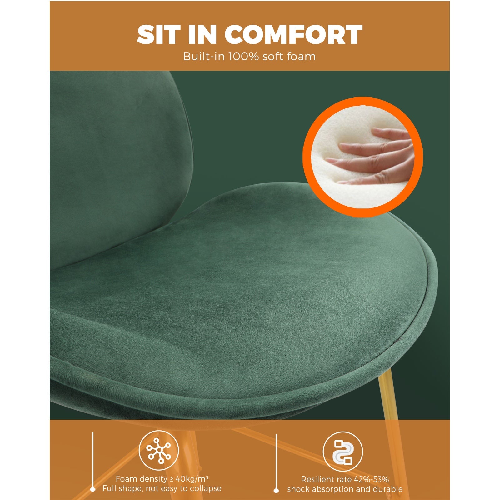 Oikiture Bar Stools Kitchen Stool Chairs Barstool Dining Chair Velvet Metal x2 - Sunyee