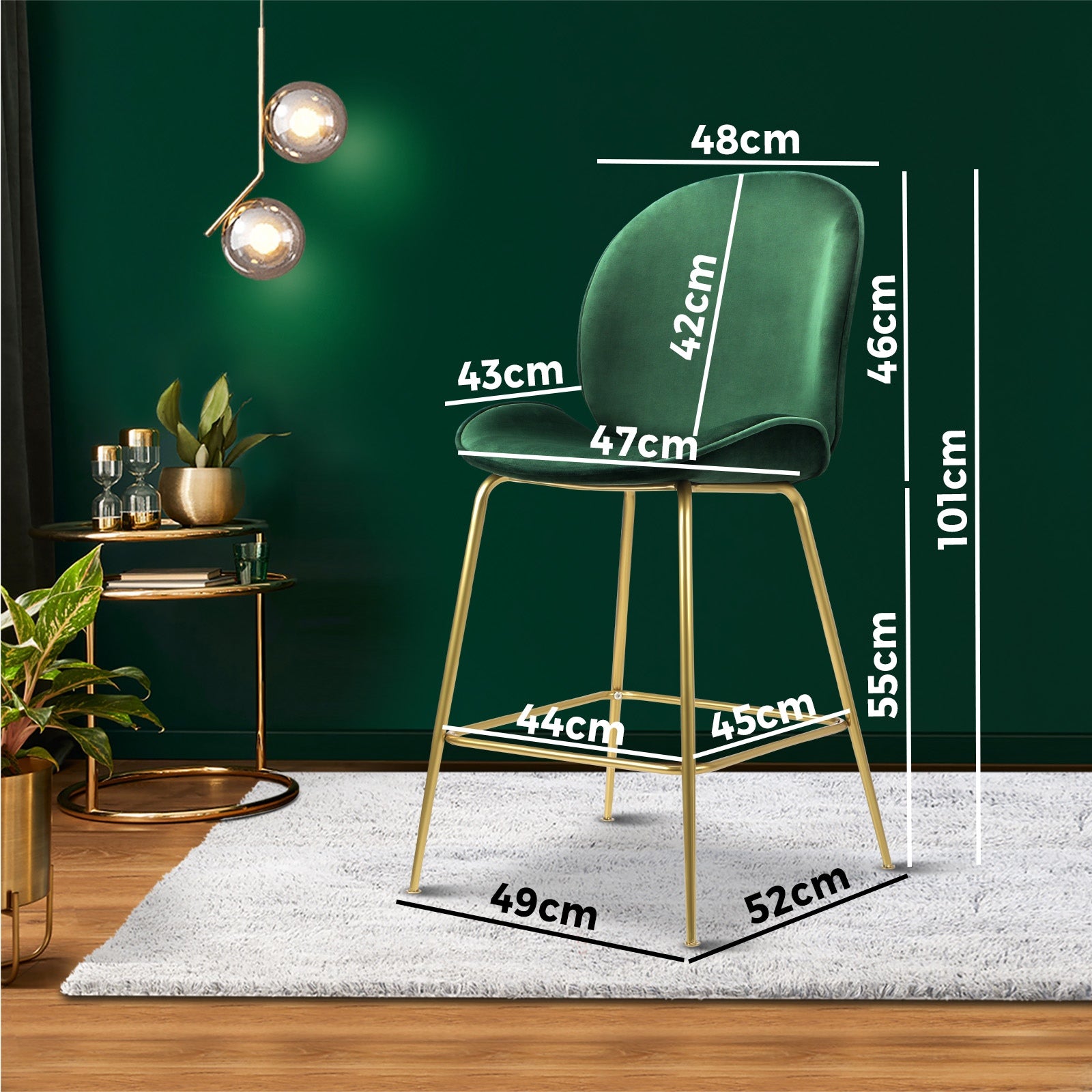 Oikiture Bar Stools Kitchen Stool Chairs Barstool Dining Chair Velvet Metal x2 - Sunyee