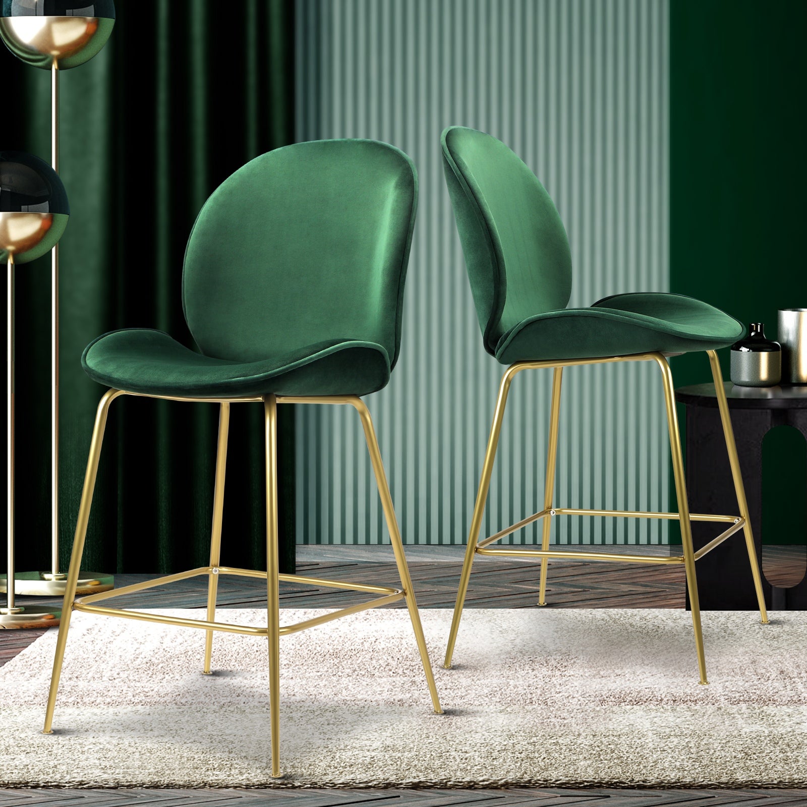 Oikiture Bar Stools Kitchen Stool Chairs Barstool Dining Chair Velvet Metal x2 - Sunyee