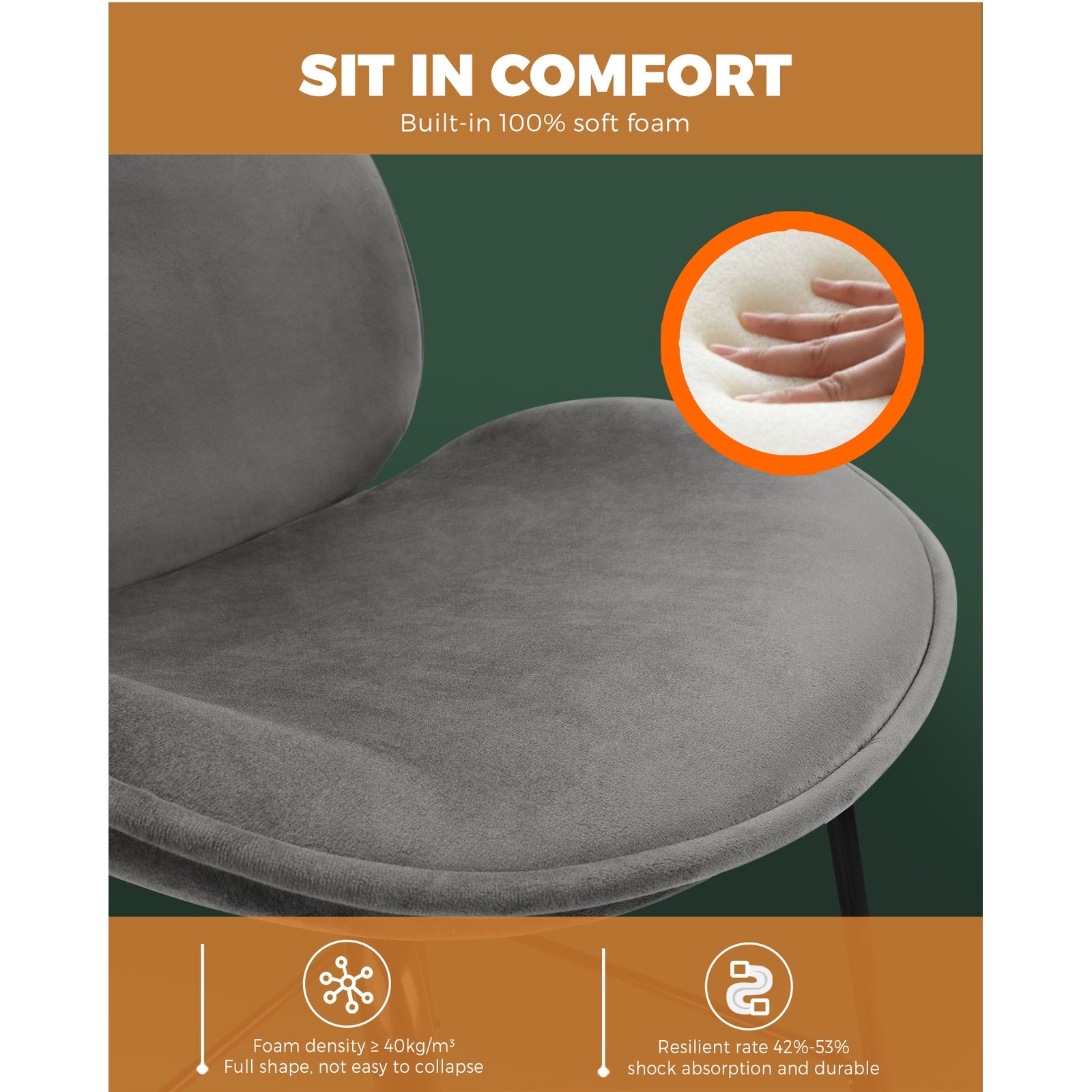 Oikiture Bar Stools Kitchen Stool Chairs Barstool Dining Chair Velvet Metal Grey - Sunyee