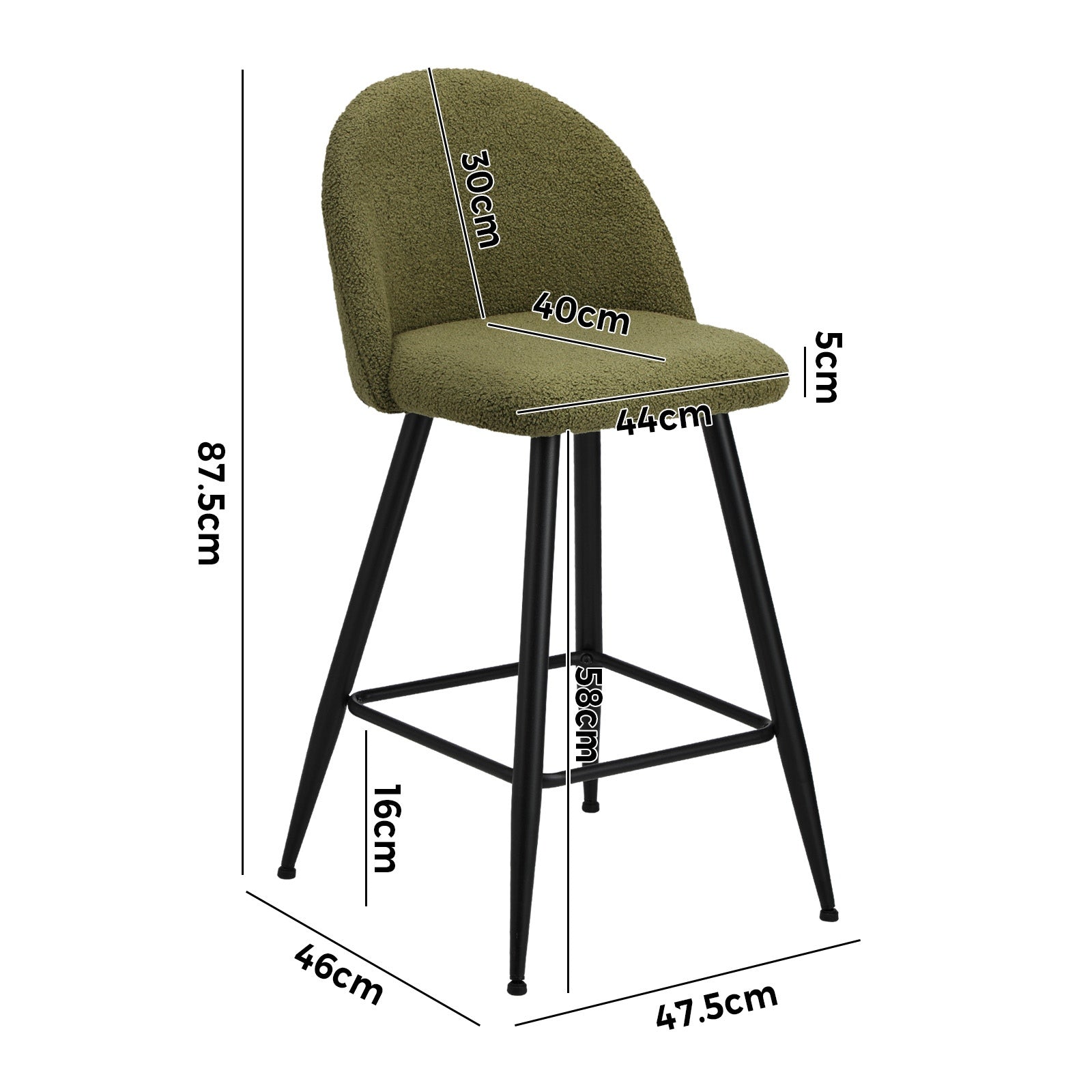 Oikiture 2x Bar Stools Kitchen Dining Chairs Counter Stool Green Boucle Padded - Sunyee