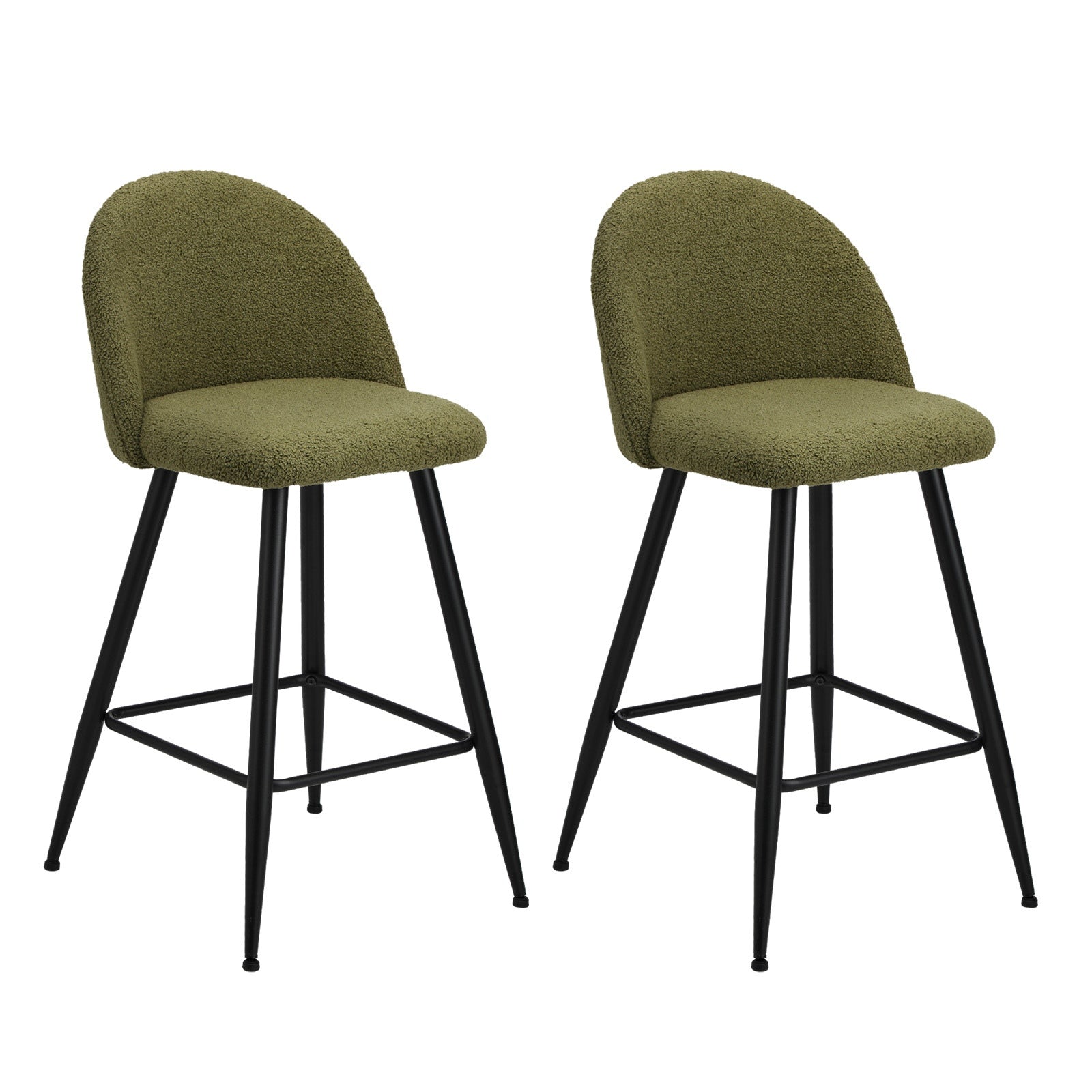 Oikiture 2x Bar Stools Kitchen Dining Chairs Counter Stool Green Boucle Padded - Sunyee
