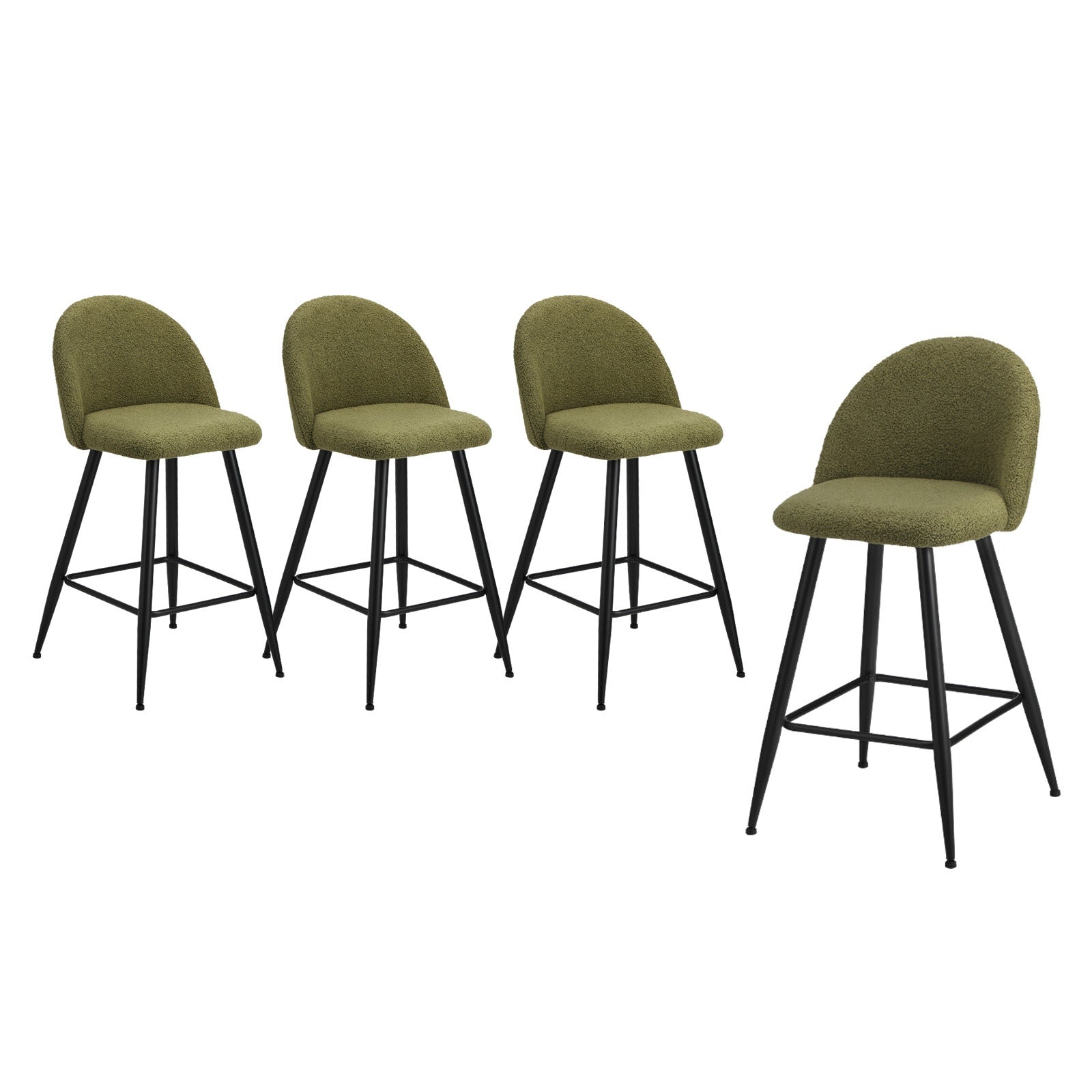 Oikiture 4x Bar Stools Kitchen Dining Chairs Counter Stool Green Boucle Padded - Sunyee