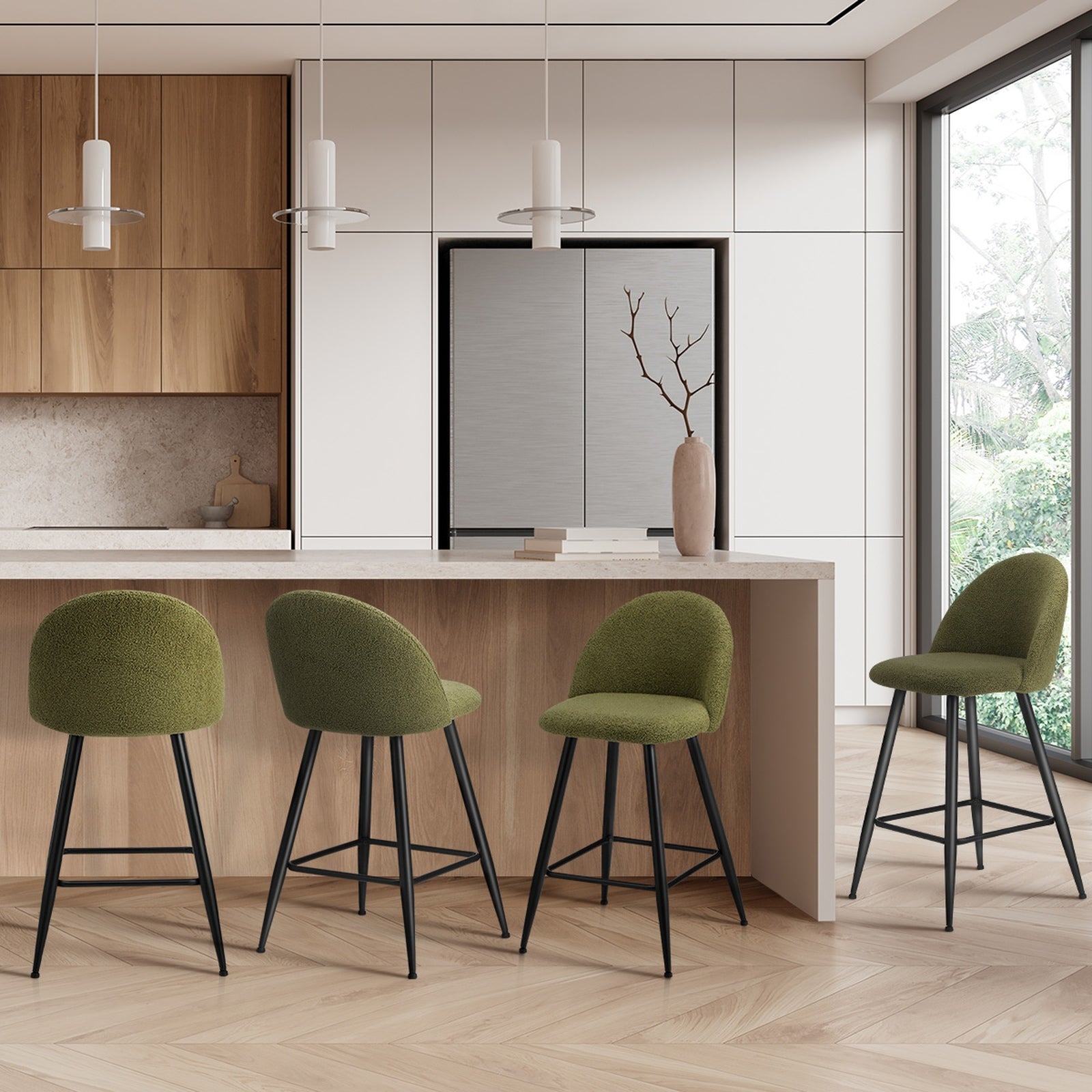 Oikiture 2/4x Bar Stools Kitchen Dining Chairs Counter Stool Boucle Padded - Sunyee