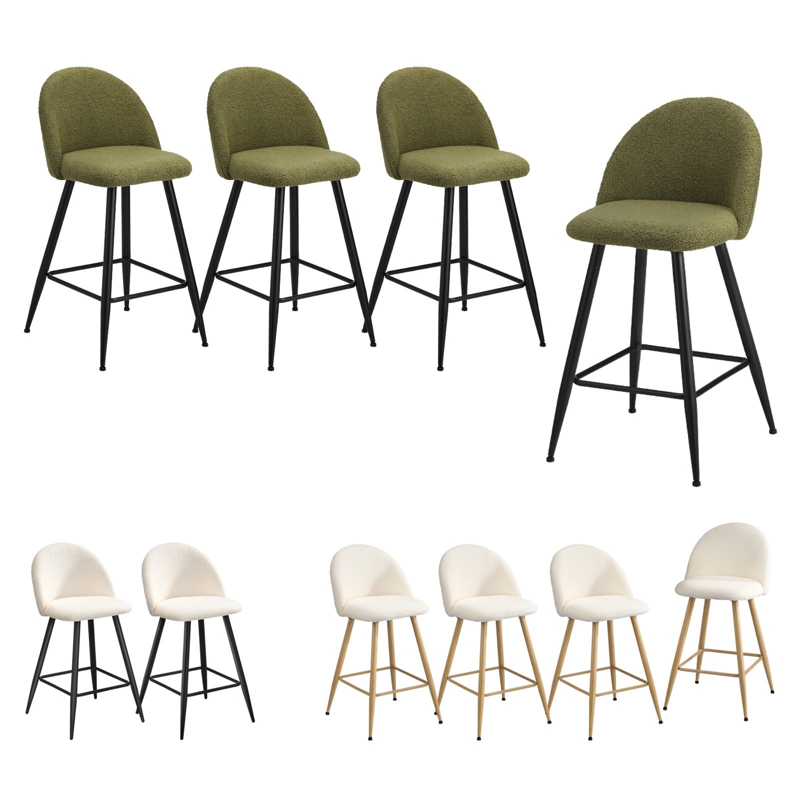 Oikiture 2/4x Bar Stools Kitchen Dining Chairs Counter Stool Boucle Padded - Sunyee