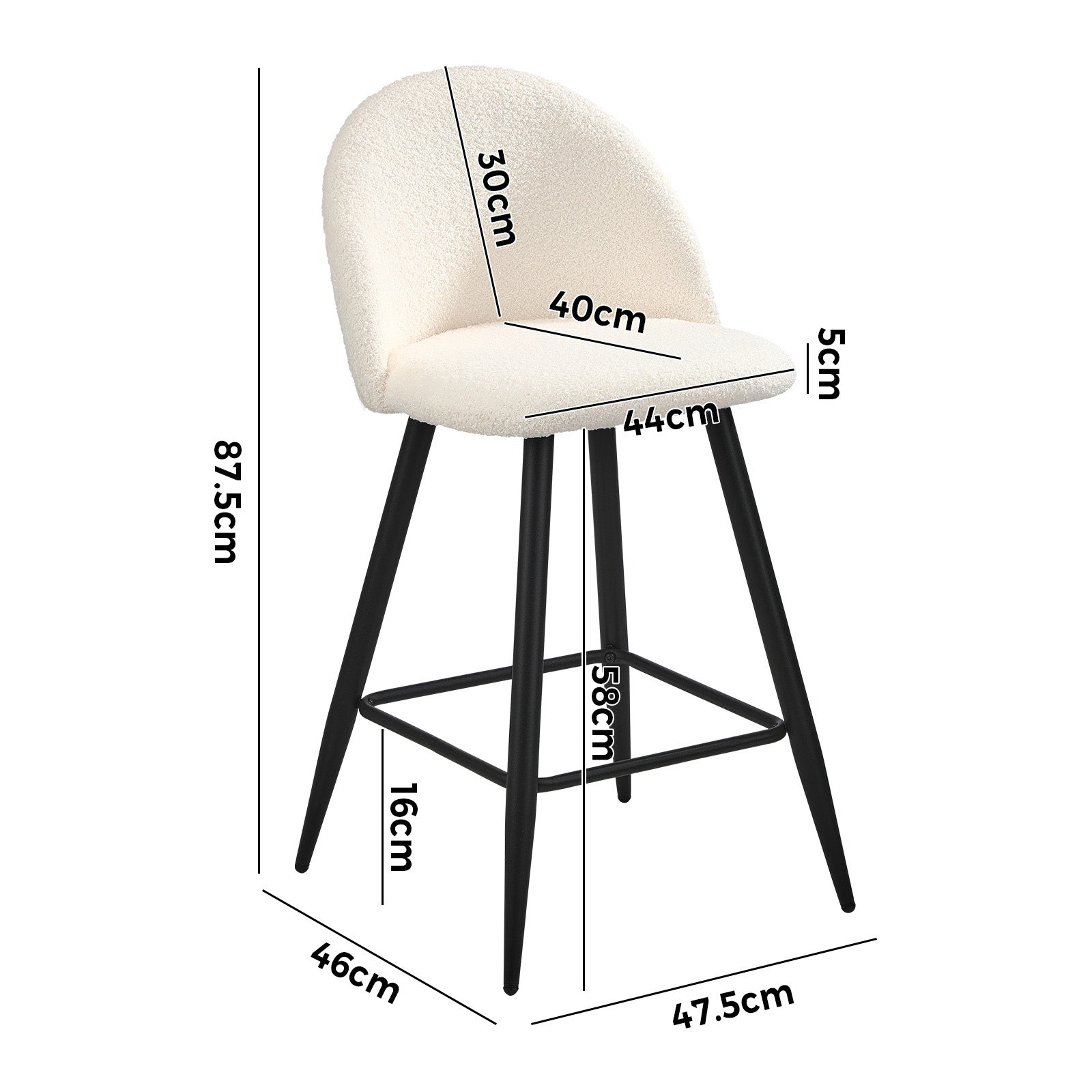 Oikiture 4x Bar Stools Kitchen Dining Chairs Counter Stool White Boucle Padded - Sunyee