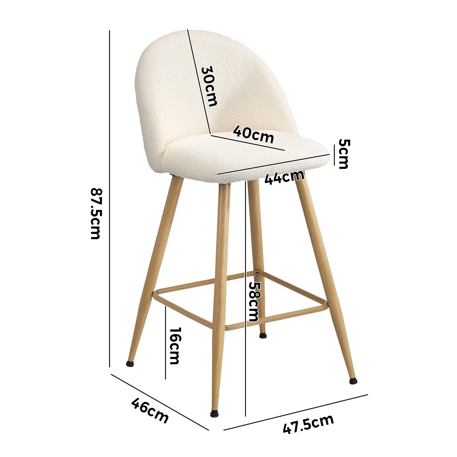 Oikiture 2x Bar Stools Kitchen Dining Chairs Counter Stool Boucle Padded Stools - Sunyee
