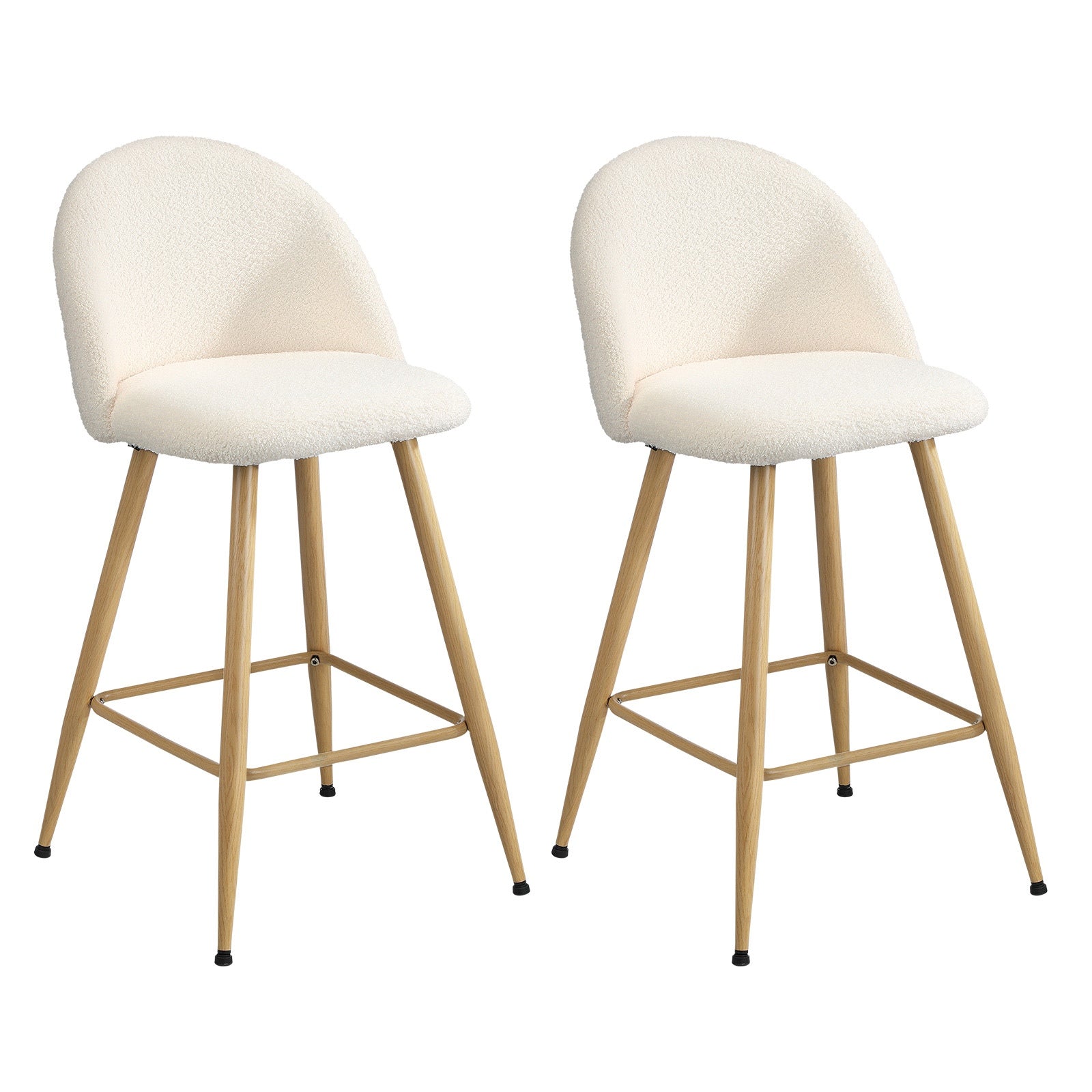 Oikiture 2x Bar Stools Kitchen Dining Chairs Counter Stool Boucle Padded Stools - Sunyee