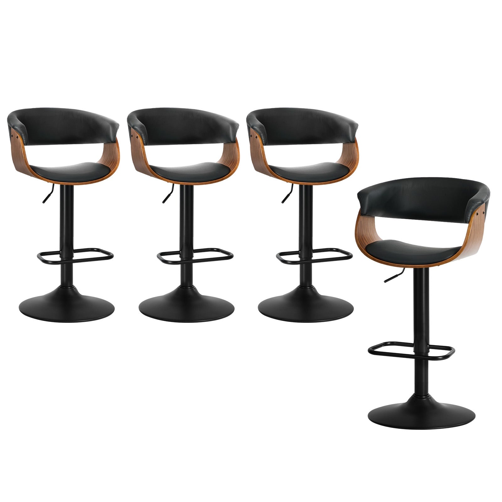 Oikiture 4x Bar Stools Gas Lift Counter Stool Armrest Leather Black