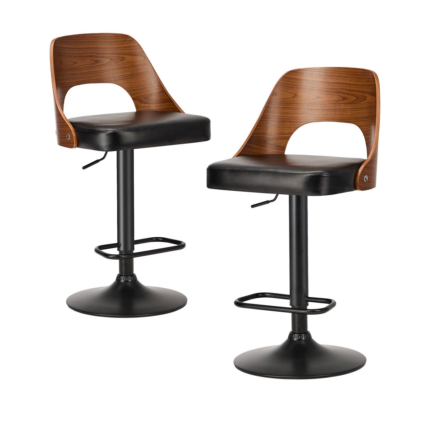 Oikiture 2x Bar Stools Swivel Counter Stool Kitchen Gas Lift Chair Leather Black - Sunyee