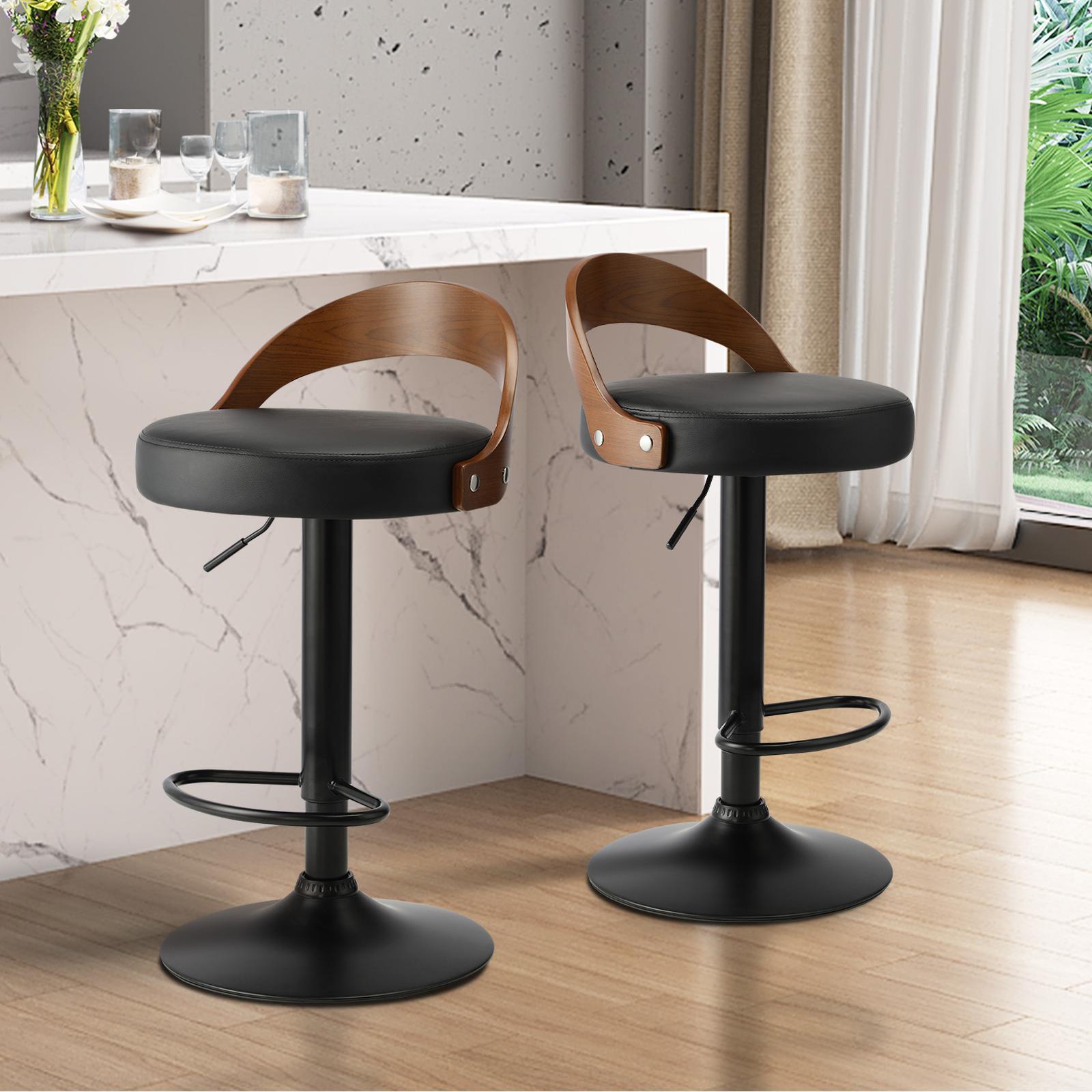 Oikiture Kitchen Bar Stools Gas Lift Swivel Chairs Stool Wooden PU Leather ×2 - Sunyee