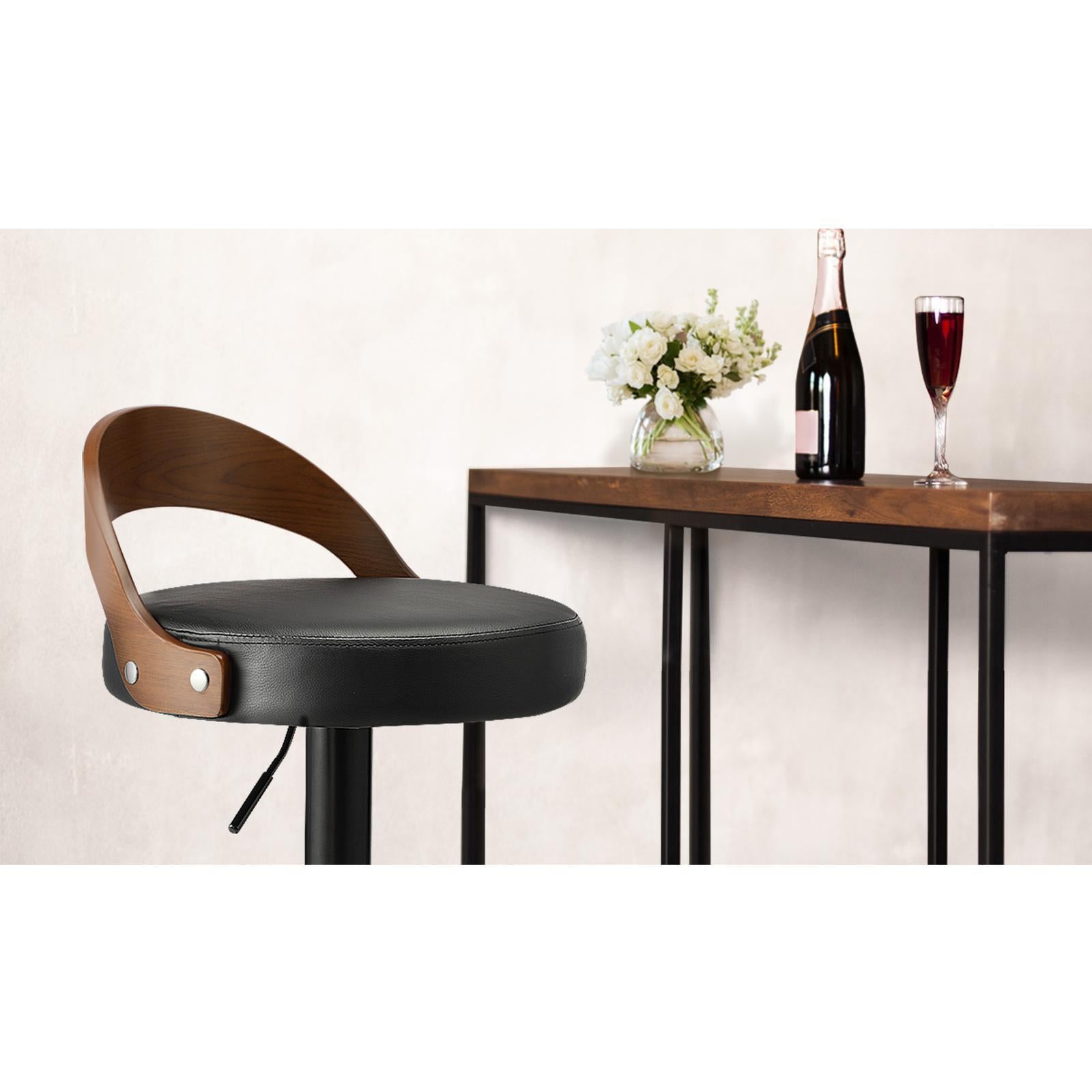 Oikiture Kitchen Bar Stools Gas Lift Swivel Chairs Stool Wooden PU Leather ×2 - Sunyee