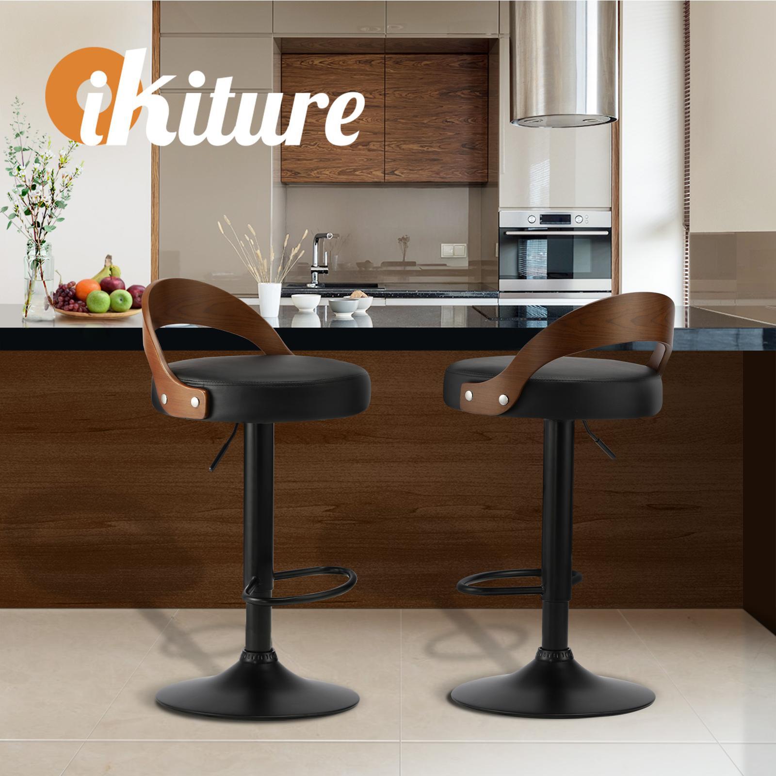 Oikiture Kitchen Bar Stools Gas Lift Swivel Chairs Stool Wooden PU Leather ×2 - Sunyee