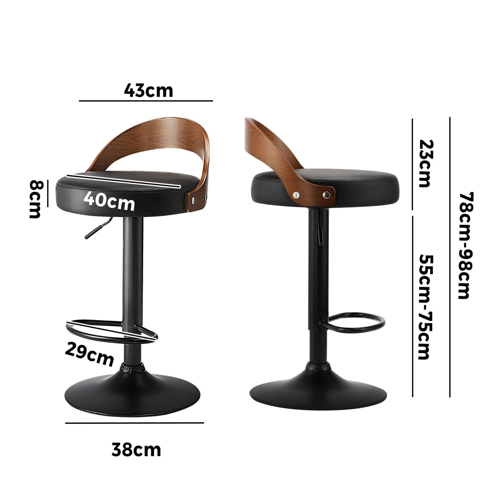 Oikiture Kitchen Bar Stools Gas Lift Swivel Chairs Stool Wooden PU Leather ×2 - Sunyee