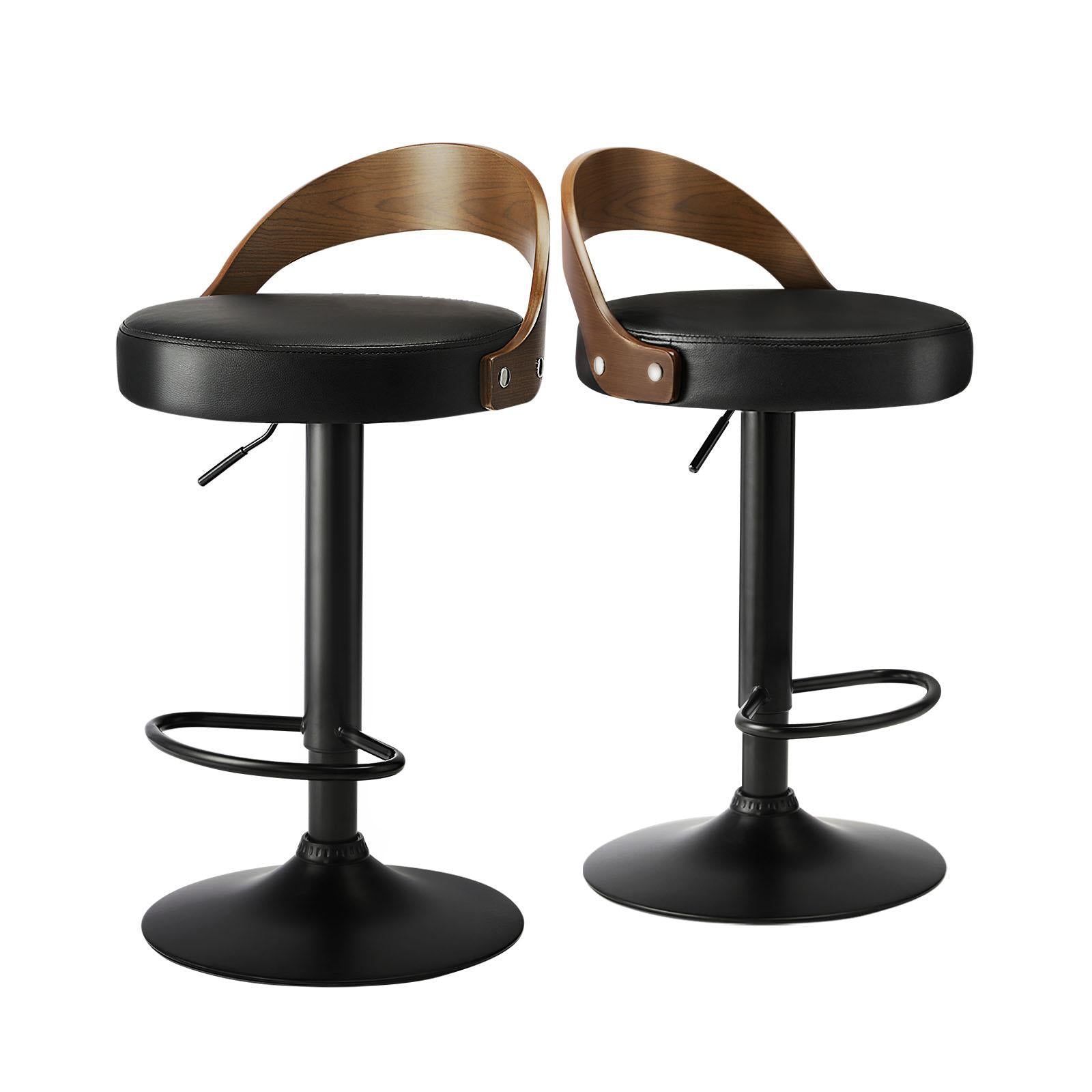 Oikiture Kitchen Bar Stools Gas Lift Swivel Chairs Stool Wooden PU Leather ×2 - Sunyee