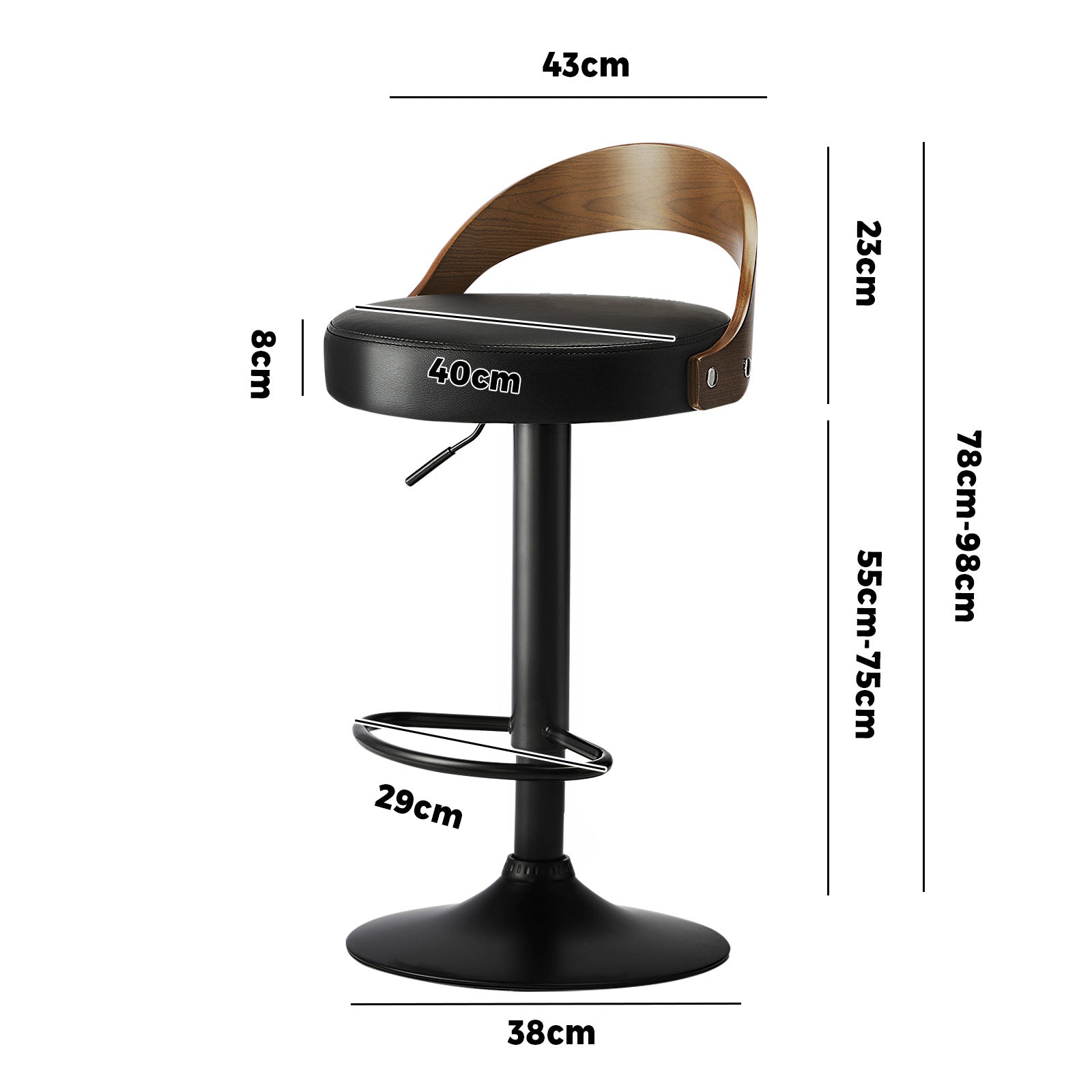 Oikiture 4x Kitchen Bar Stools Gas Lift Swivel Chairs Stool Wooden PU Leather - Sunyee