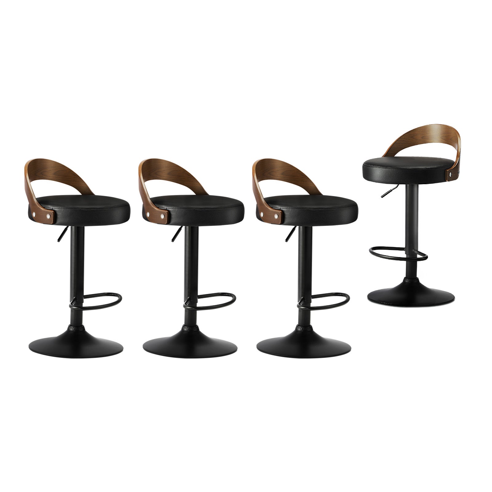Oikiture 4x Kitchen Bar Stools Gas Lift Swivel Chairs Stool Wooden PU Leather - Sunyee
