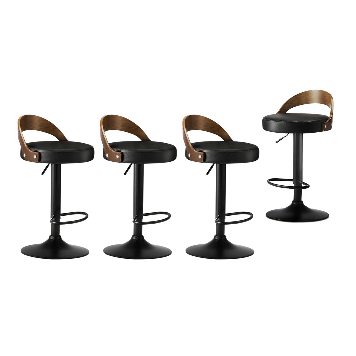 Oikiture 4x Kitchen Bar Stools Gas Lift Swivel Chairs Stool Wooden PU