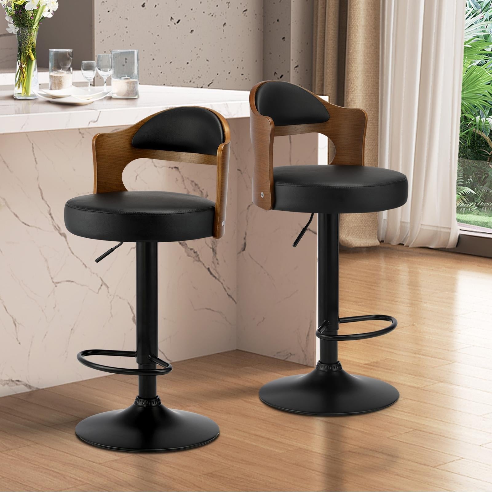 Oikiture Bar Stools Kitchen Swivel Barstool Chair Gas Lift Metal Leather x2 - Sunyee