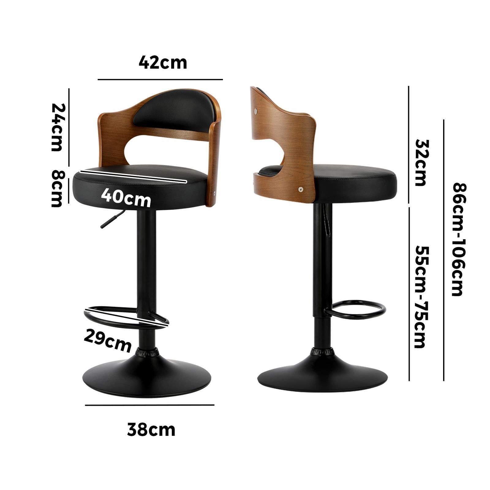 Oikiture Bar Stools Kitchen Swivel Barstool Chair Gas Lift Metal Leather x2 - Sunyee