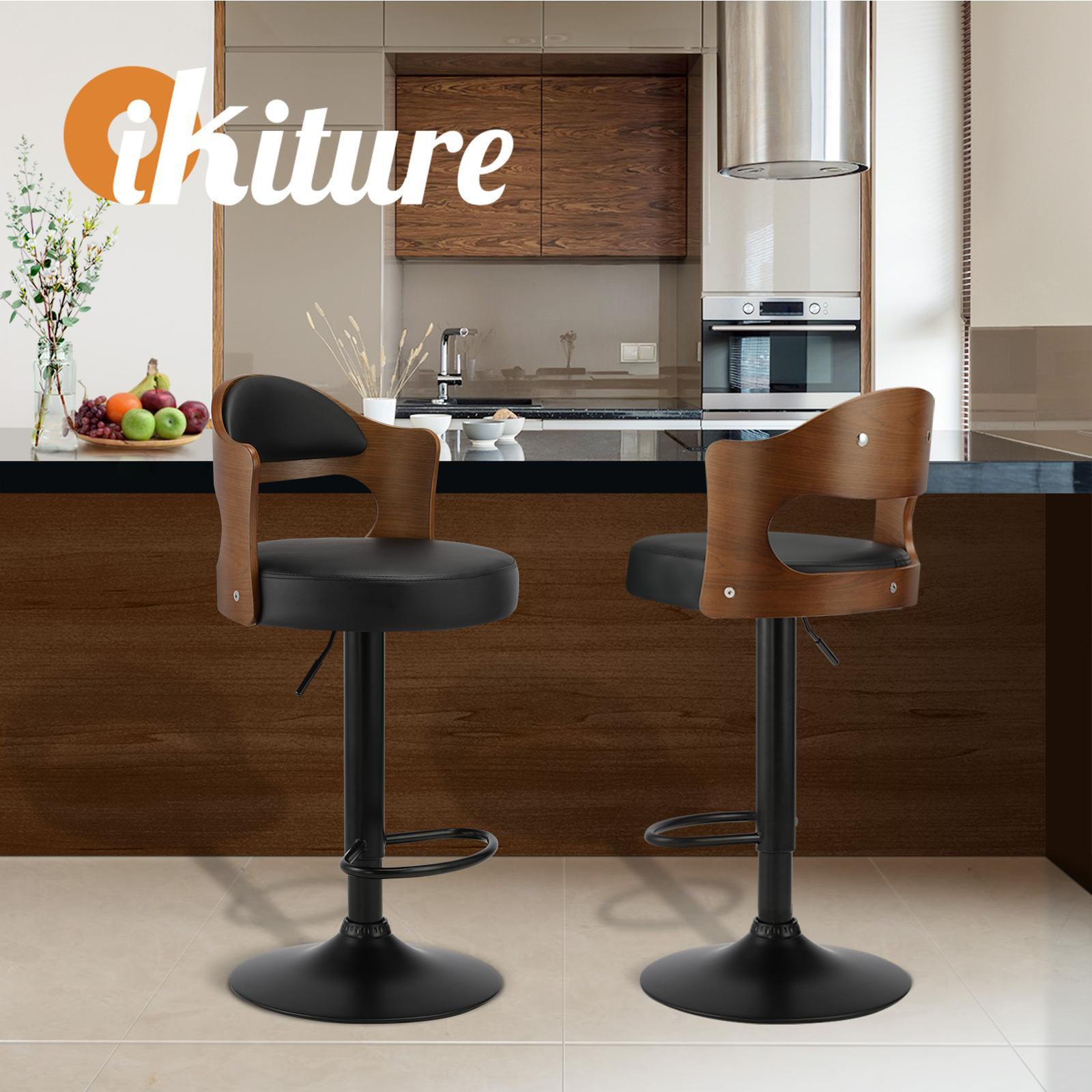 Oikiture 4x Bar Stools Kitchen Swivel Barstool Chair Gas Lift Metal Leather - Sunyee