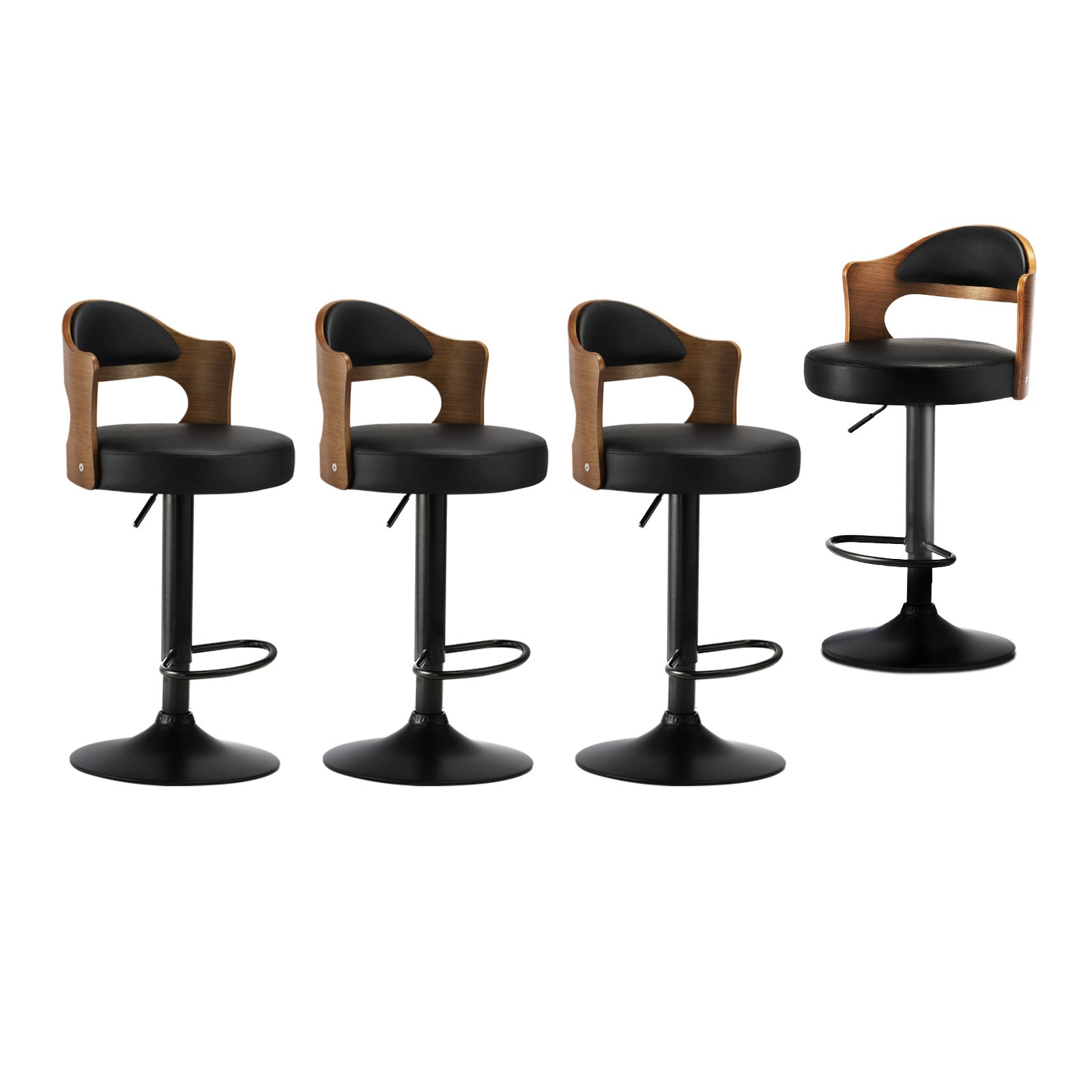 Oikiture 4x Bar Stools Kitchen Swivel Barstool Chair Gas Lift Metal Leather - Sunyee