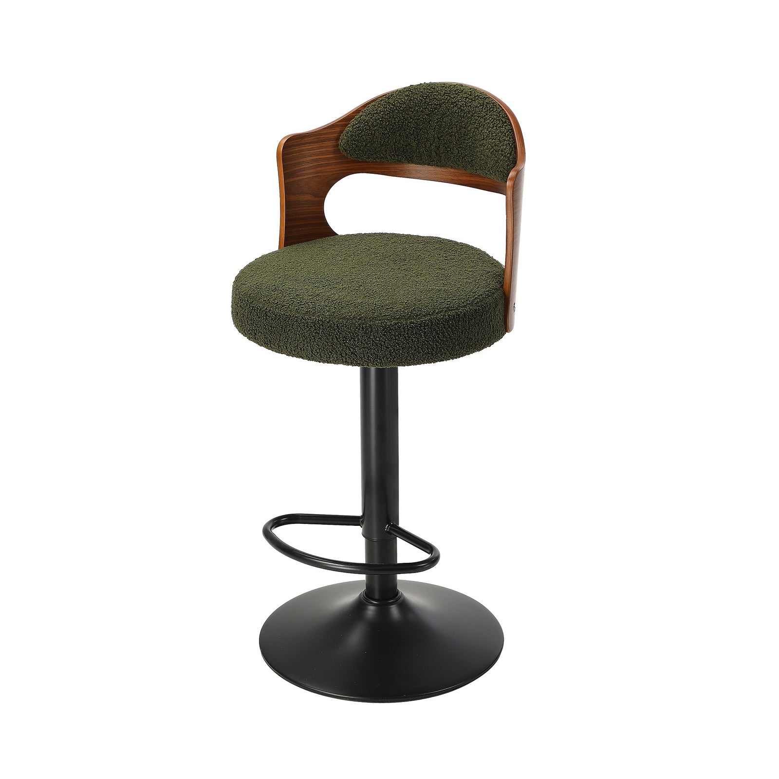 Oikiture 2x Bar Stools Swivel Kitchen Bar Chairs Gas Lift Stools Green Boucle - Sunyee