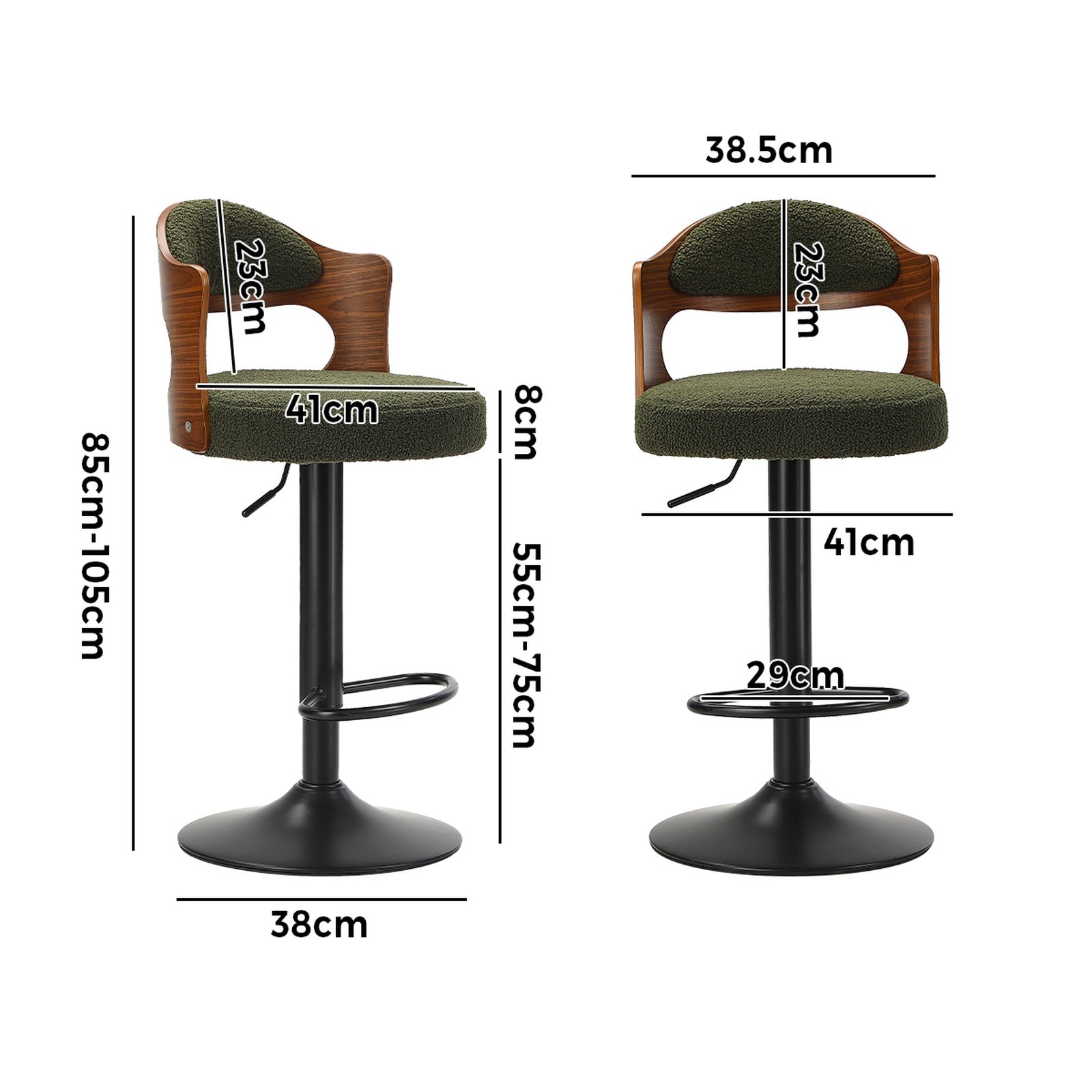 Oikiture 2x Bar Stools Swivel Kitchen Bar Chairs Gas Lift Stools Green Boucle - Sunyee