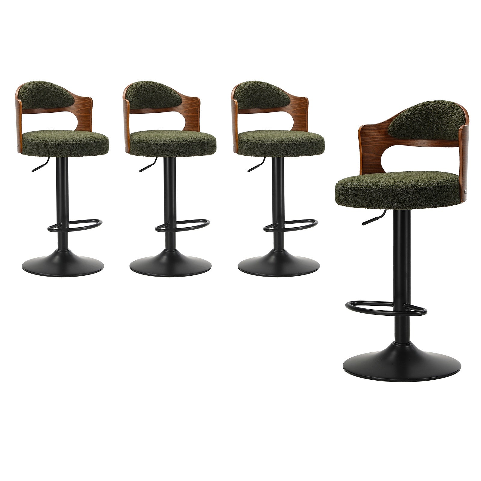 Oikiture 4x Bar Stools Swivel Kitchen Bar Chairs Gas Lift Stools Green Boucle - Sunyee