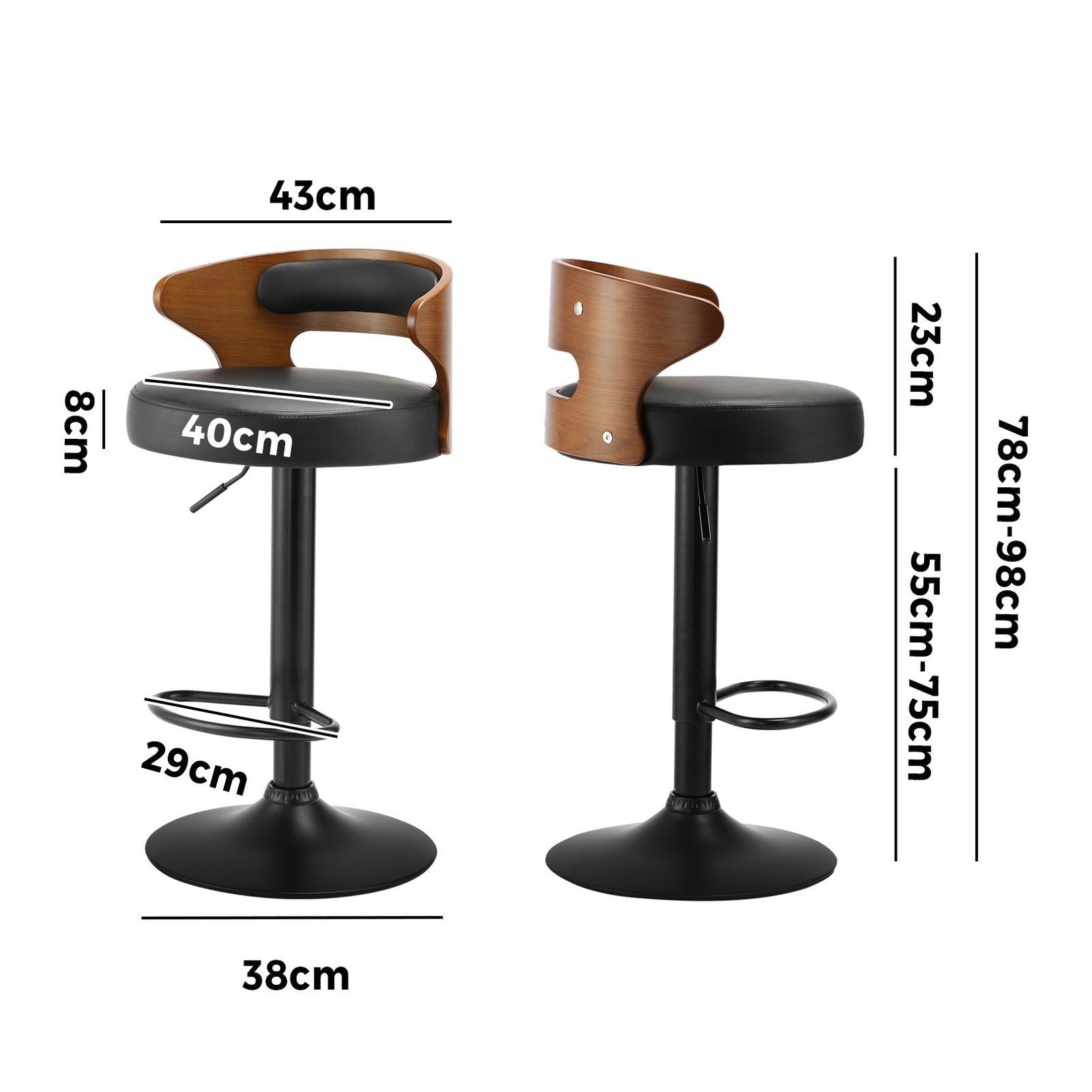 Oikiture 2x Bar Stools Kitchen Gas Lift Swivel Chairs Stool Wooden Barstool Black - Sunyee