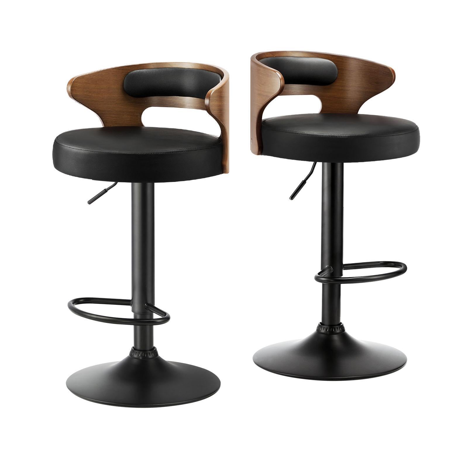 Oikiture 2x Bar Stools Kitchen Gas Lift Swivel Chairs Stool Wooden Barstool Black - Sunyee