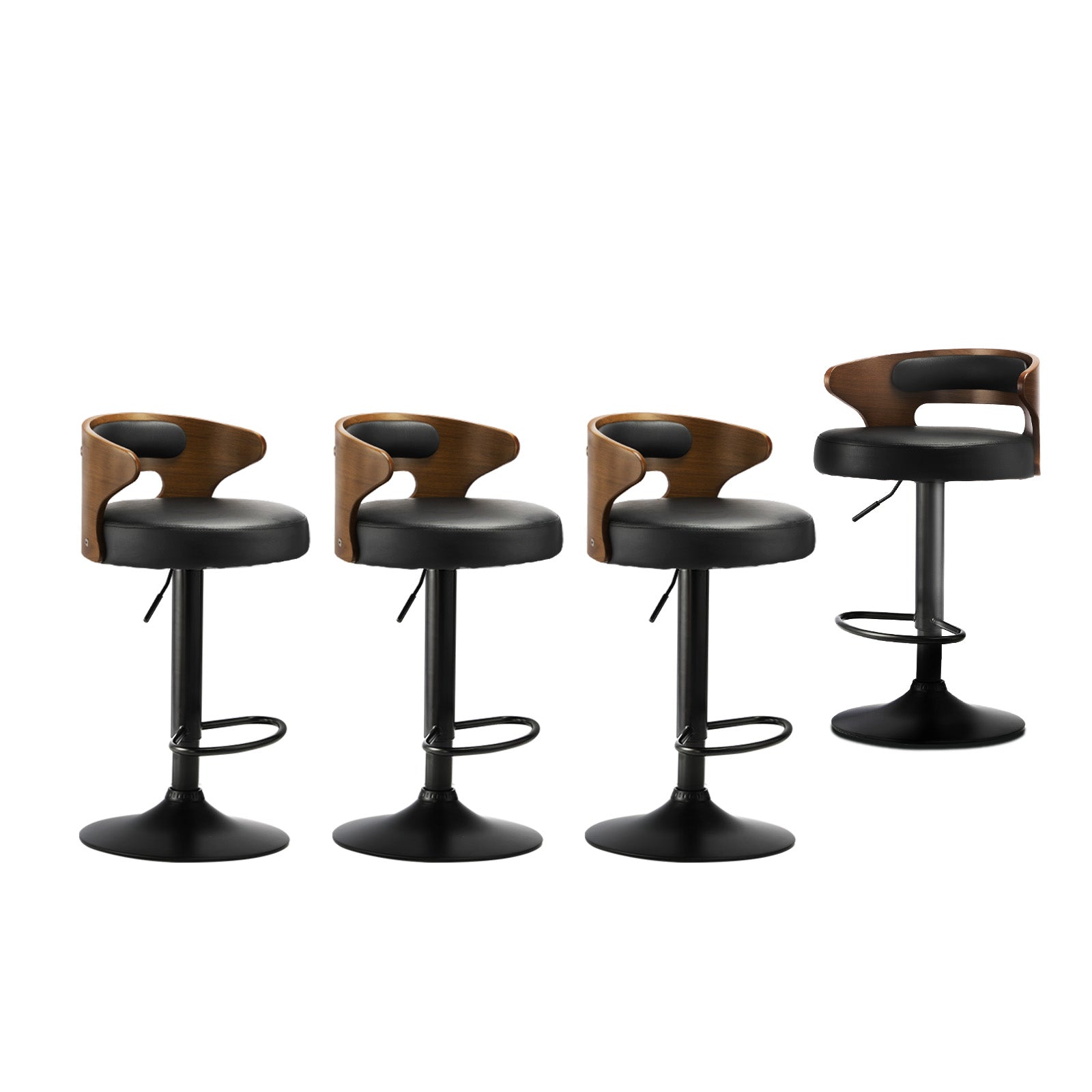 Oikiture 4x Bar Stools Kitchen Gas Lift Swivel Chairs Stool Wooden Barstool - Sunyee