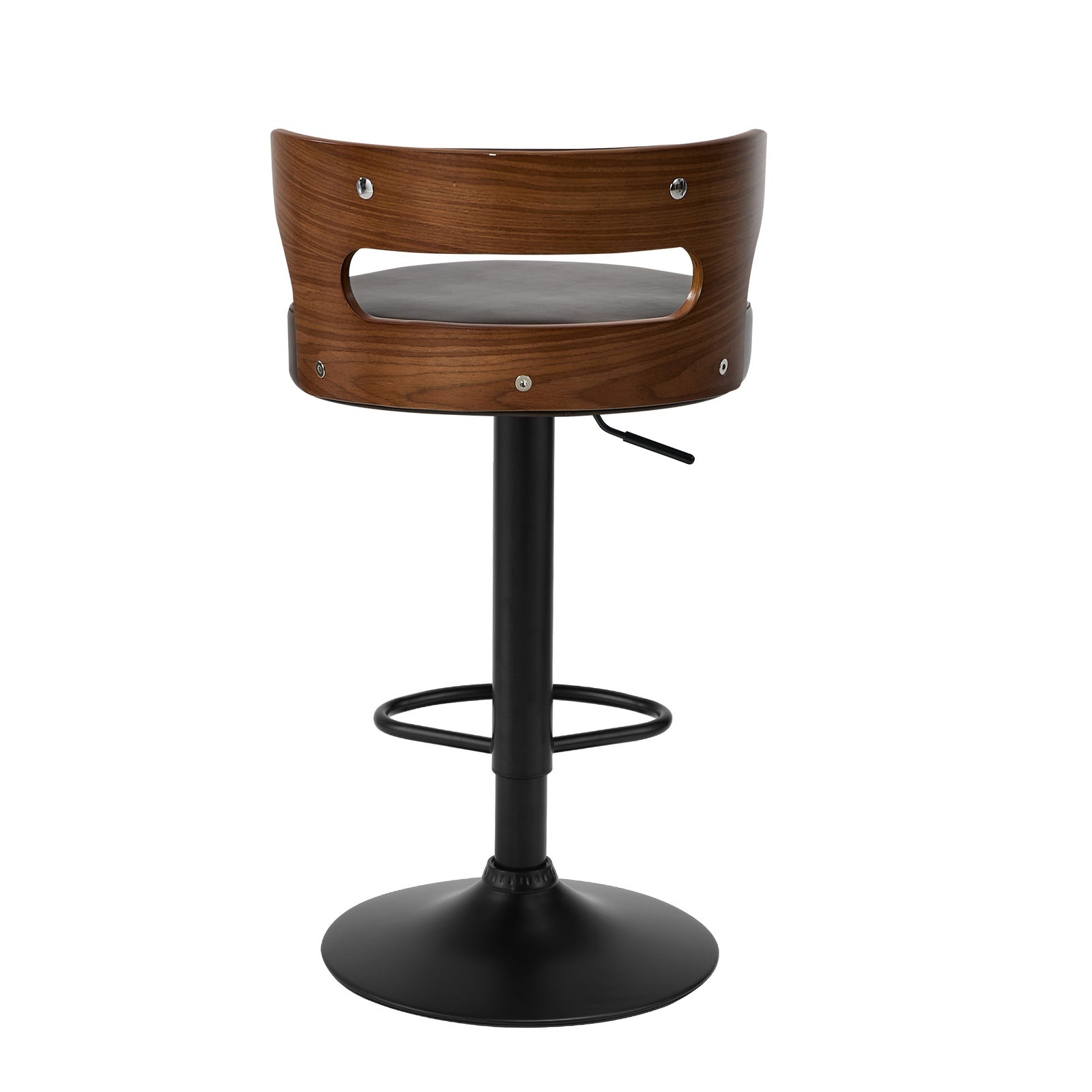 Oikiture 2x Bar Stools Kitchen Gas Lift Swivel Chairs Stool Wooden Leather Brown