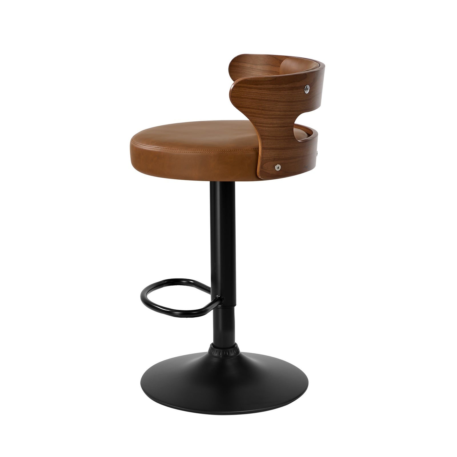 Oikiture 2x Bar Stools Kitchen Gas Lift Swivel Chairs Stool Wooden Leather Camel