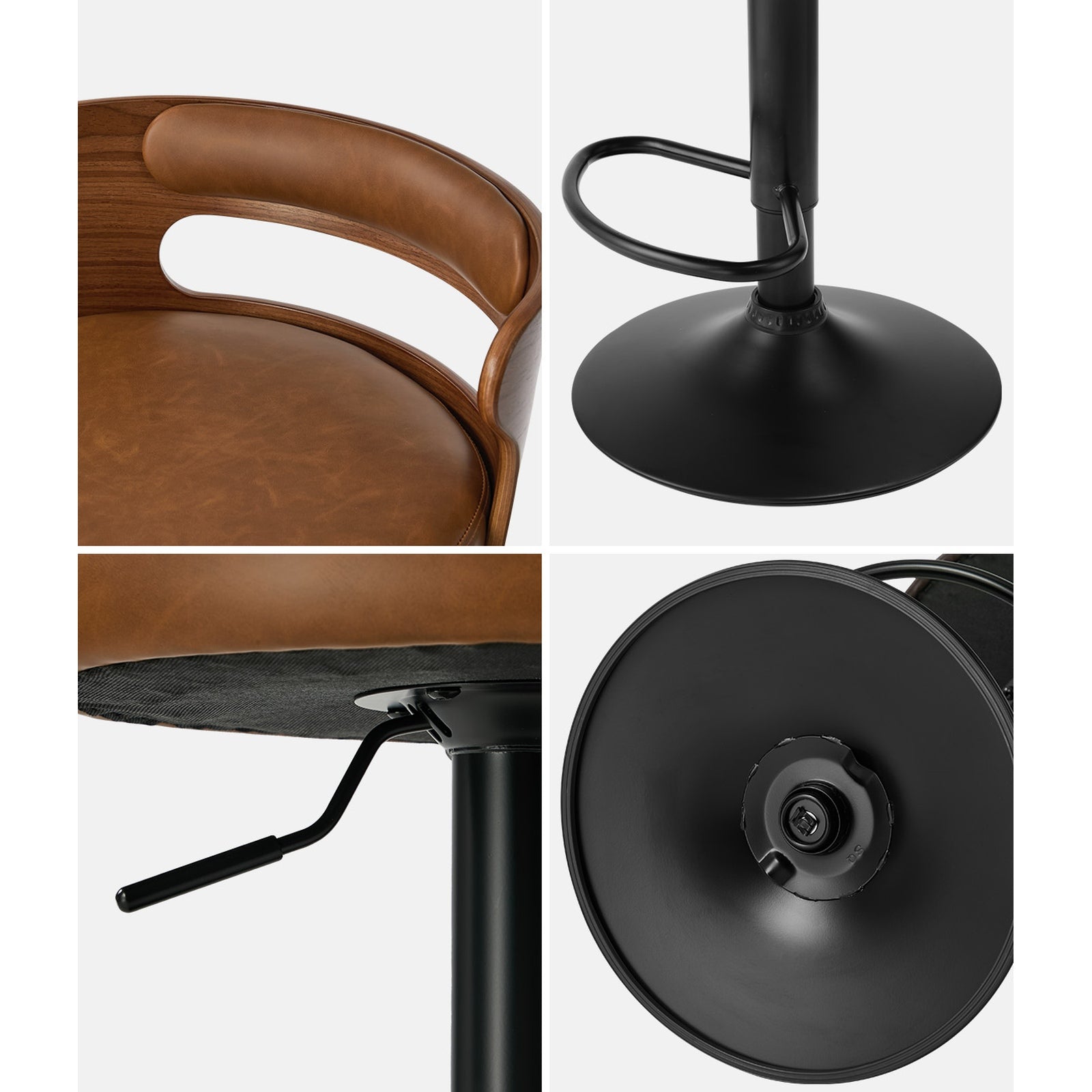 Oikiture 4x Bar Stools Kitchen Gas Lift Swivel Chairs Stool Wooden Leather Camel