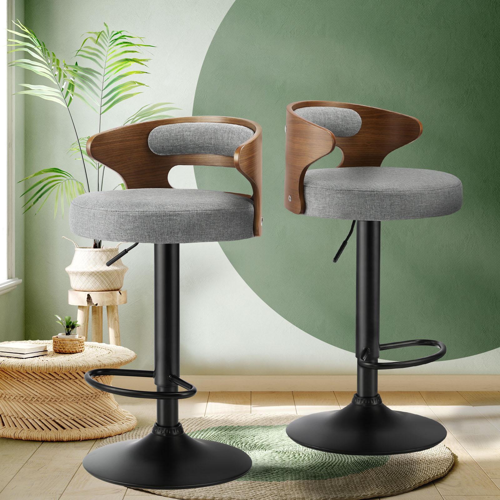 Oikiture Bar Stools Kitchen Gas Lift Swivel Chairs Stool Wooden Barstool Grey x2 - Sunyee