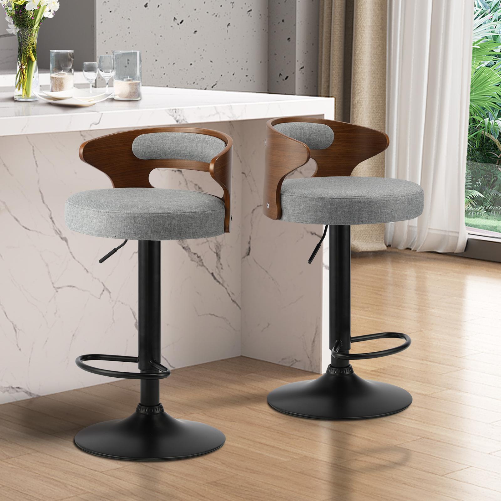 Oikiture 4x Bar Stools Kitchen Gas Lift Swivel Chairs Stool Wooden Barstool Grey - Sunyee
