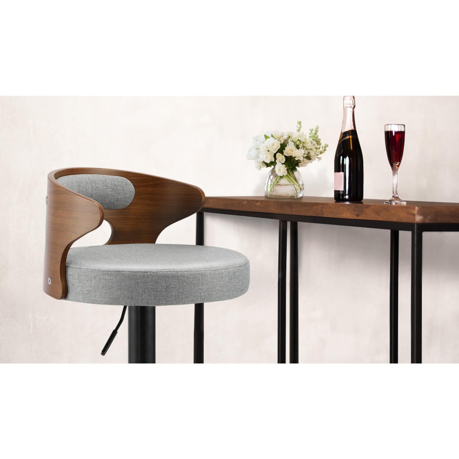 Oikiture 4x Bar Stools Kitchen Gas Lift Swivel Chairs Stool Wooden Barstool Grey - Sunyee