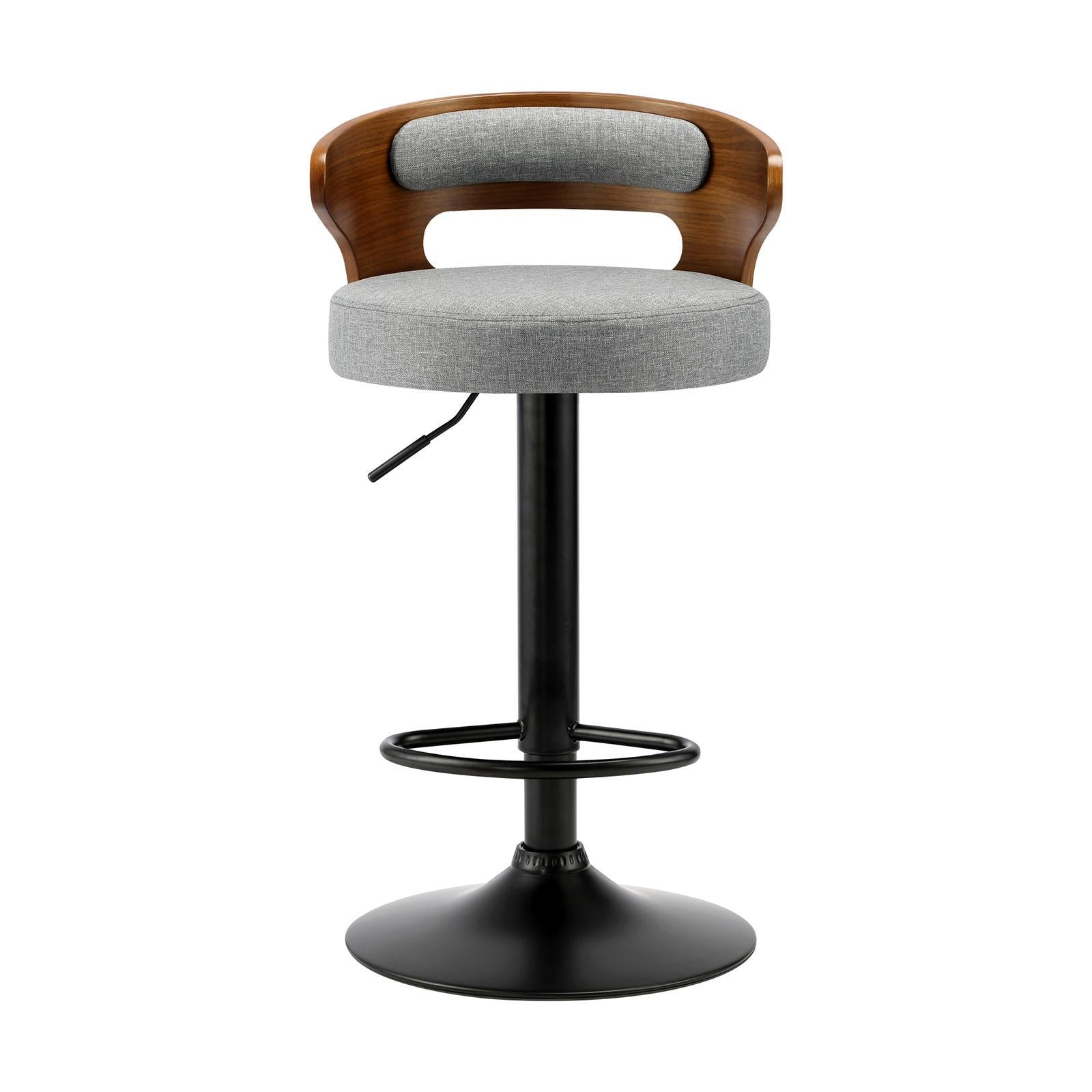 Oikiture 4x Bar Stools Kitchen Gas Lift Swivel Chairs Stool Wooden Barstool Grey - Sunyee